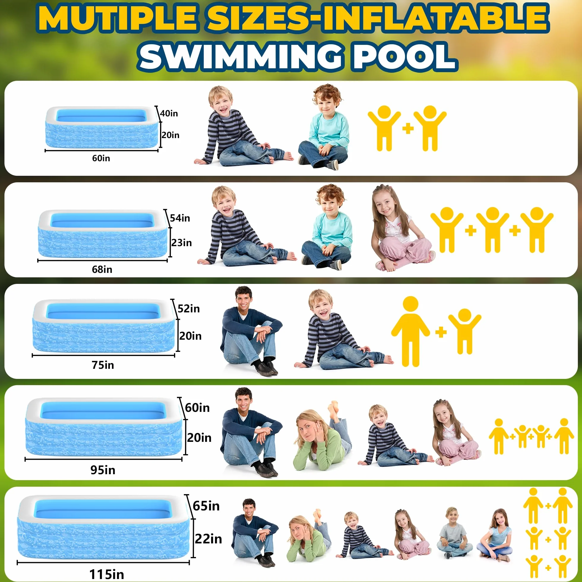CACSPS Piscinas hinchables, 160 x 102 x 51 cm, Gran piscina hinchable para niños y adultos, Piscina familiar duradera para el ocio, Piscina infantil para jardín, patio trasero o interior