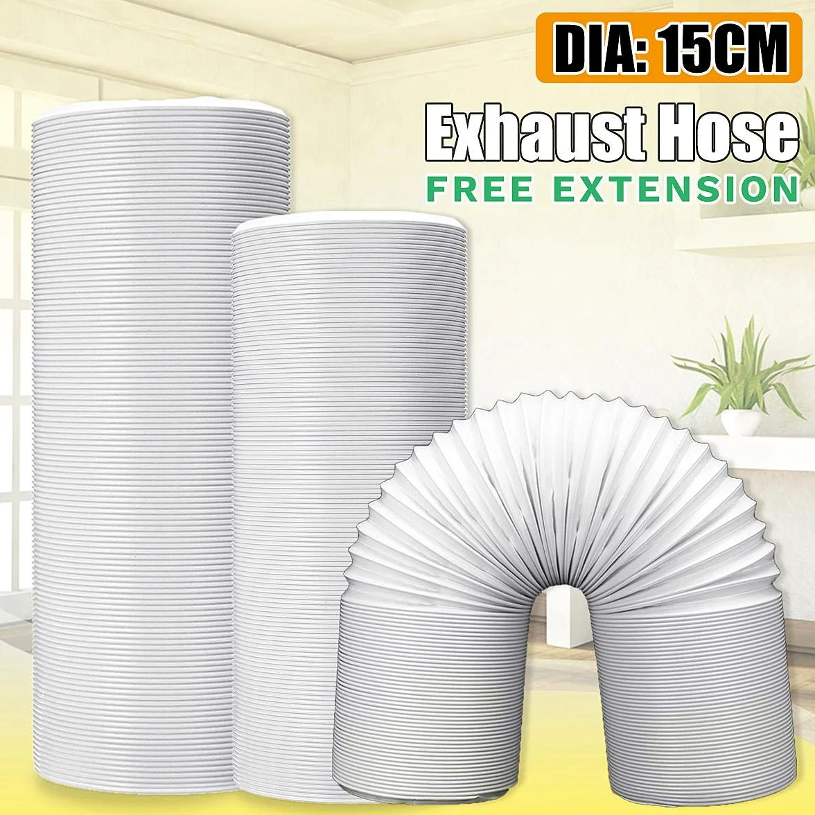 Manguera de aire acondicionado portátil, 15cm de diámetro, 2M de longitud, manguera flexible de ventilación de escape, rosca en sentido antihorario, piezas de aire acondicionado (Tubo-15CM)
