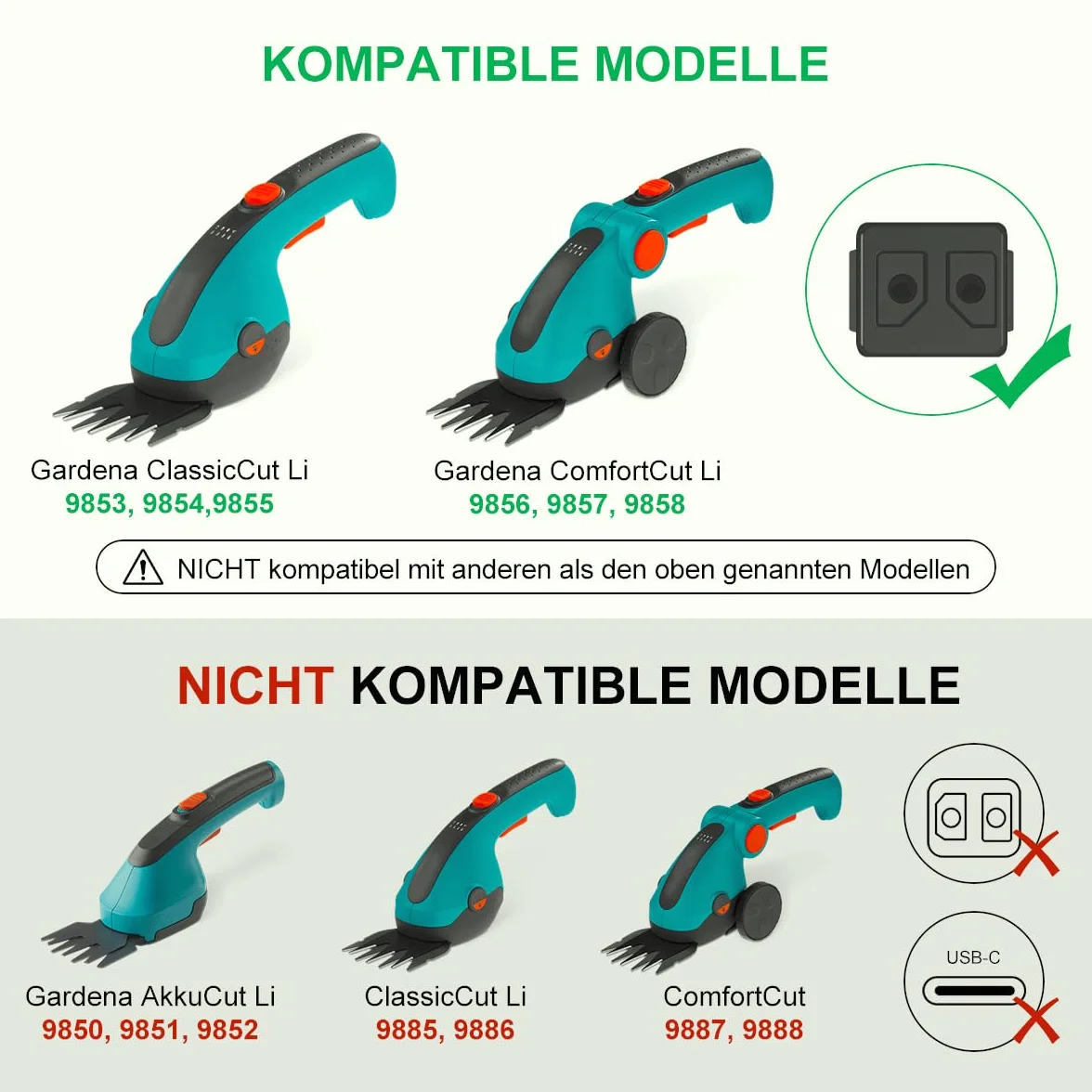 Lenink Cable de carga USB de repuesto de 100 cm, compatible con Gardena Set ClassicCut Li 9853, 9854, 9855 ComfortCut Li 9856, 9857, 9858 tijeras de césped (no compatible con batería Cut Li y conector