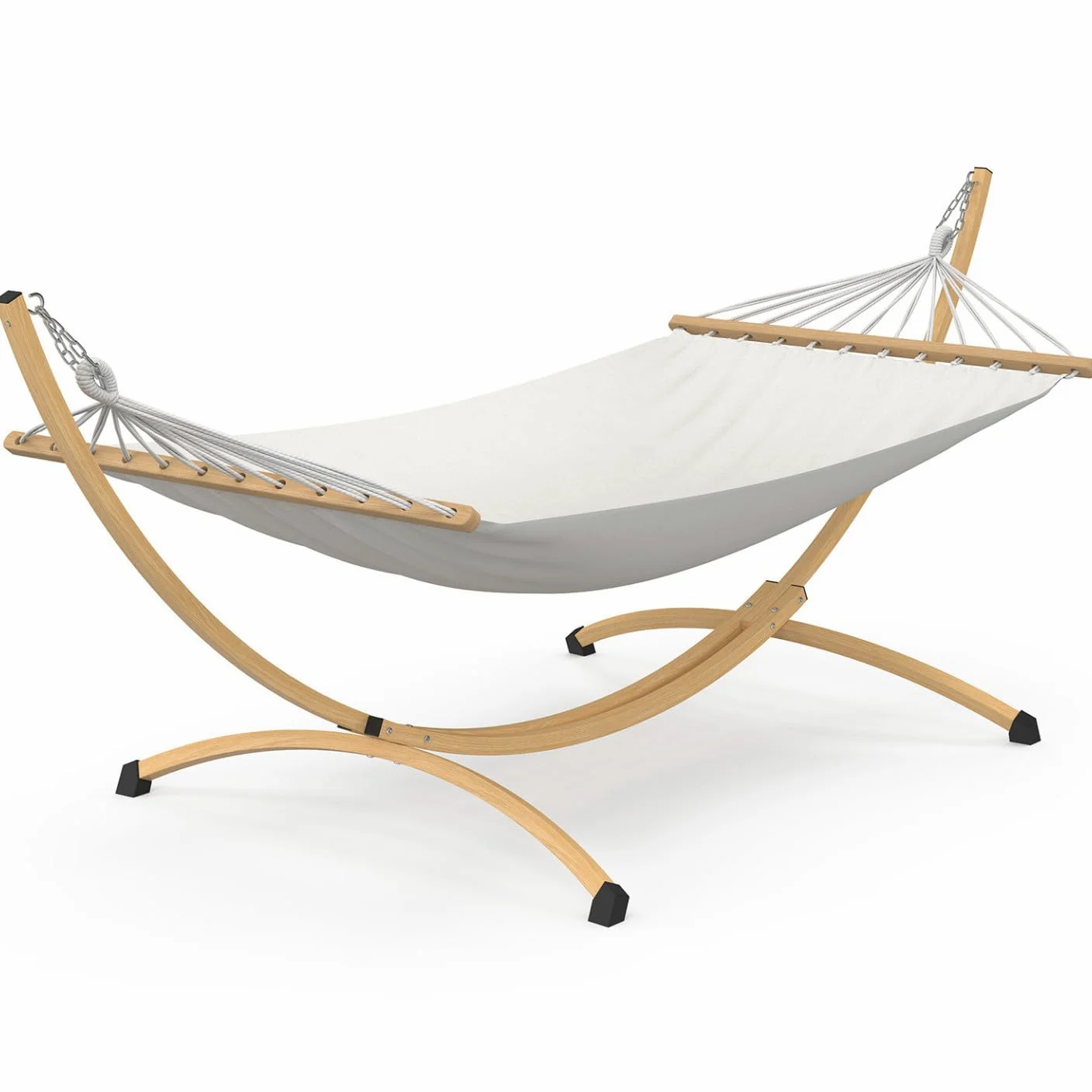 IDMarket - Hamaca XL con soporte de metal efecto madera y tela cruda
