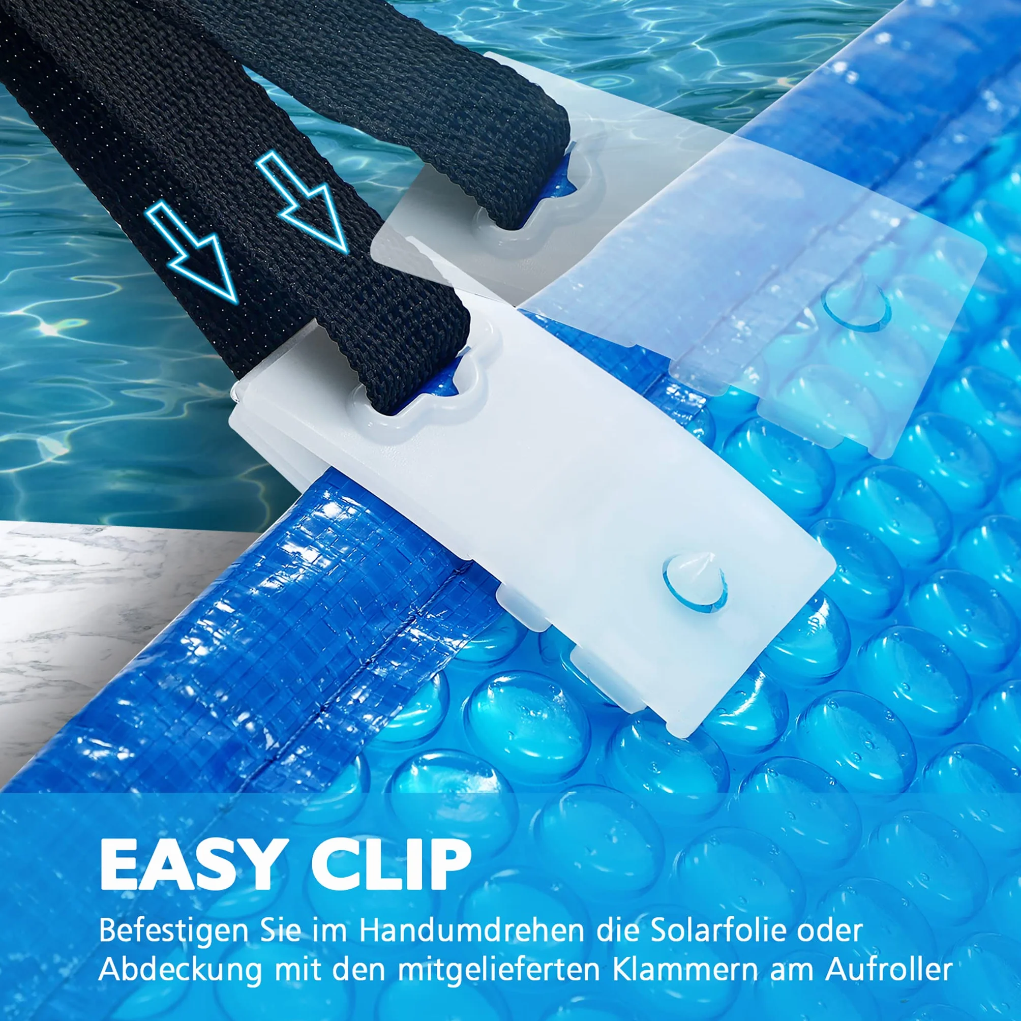 NAIZY Sistema de Enrollado para Piscina 1,05 m - 6,15 m Enrollador de Piscina Dispositivo Enrollable móvil Que Incluye 8 Clips Enrollable de Piscina para Lona y Cubierta de Piscina, Tipo B