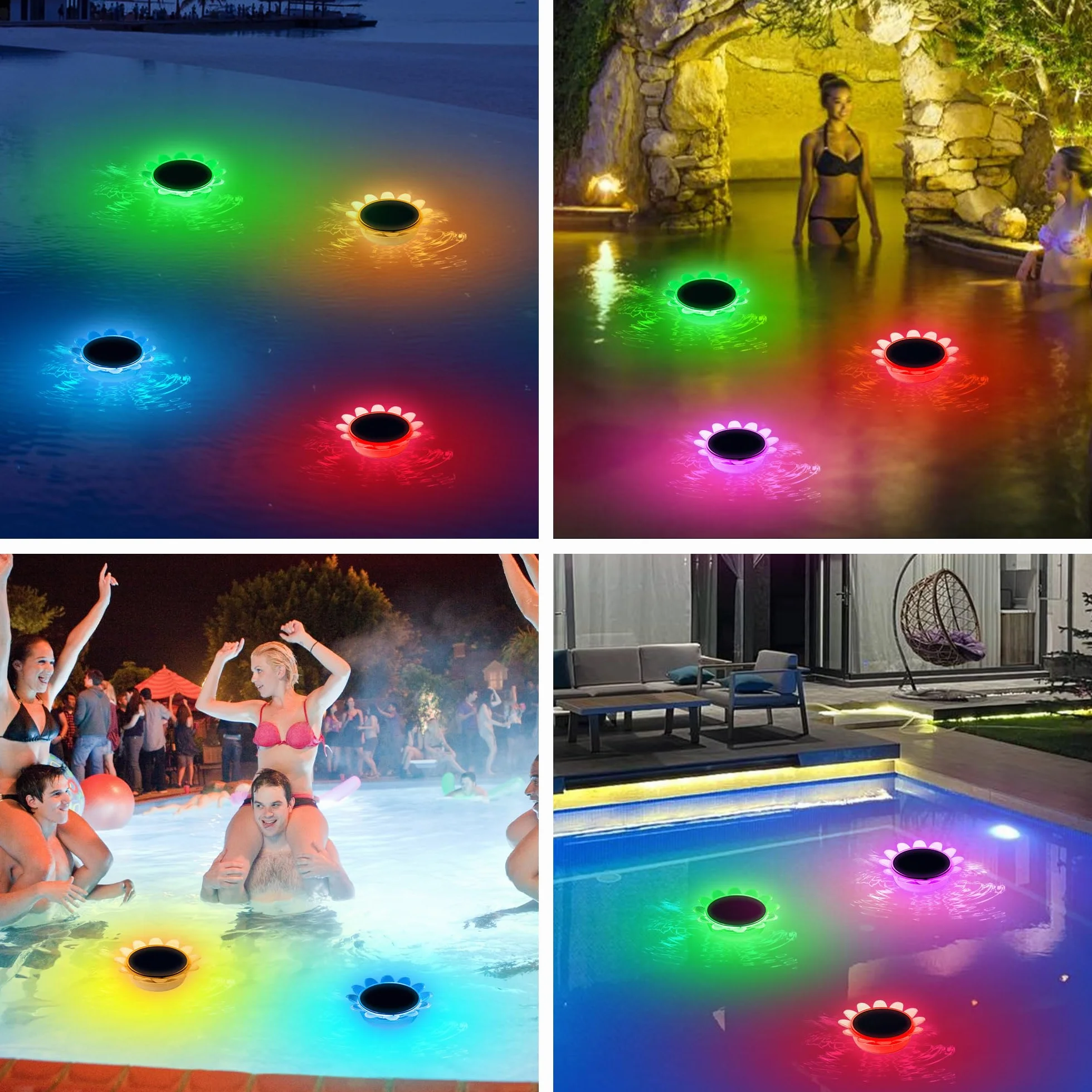 Luz Solar Flotante LED RGB Impermeable 2 Piezas para Piscina y Jardín con Inserción de Tierra - Decoración Subacuática Moderna