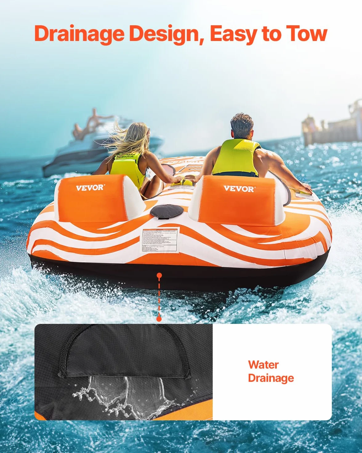 VEVOR Flotadores Remolcables 2 Personas para Botes Cabina Nailon 840D 1590x1665x630 mm