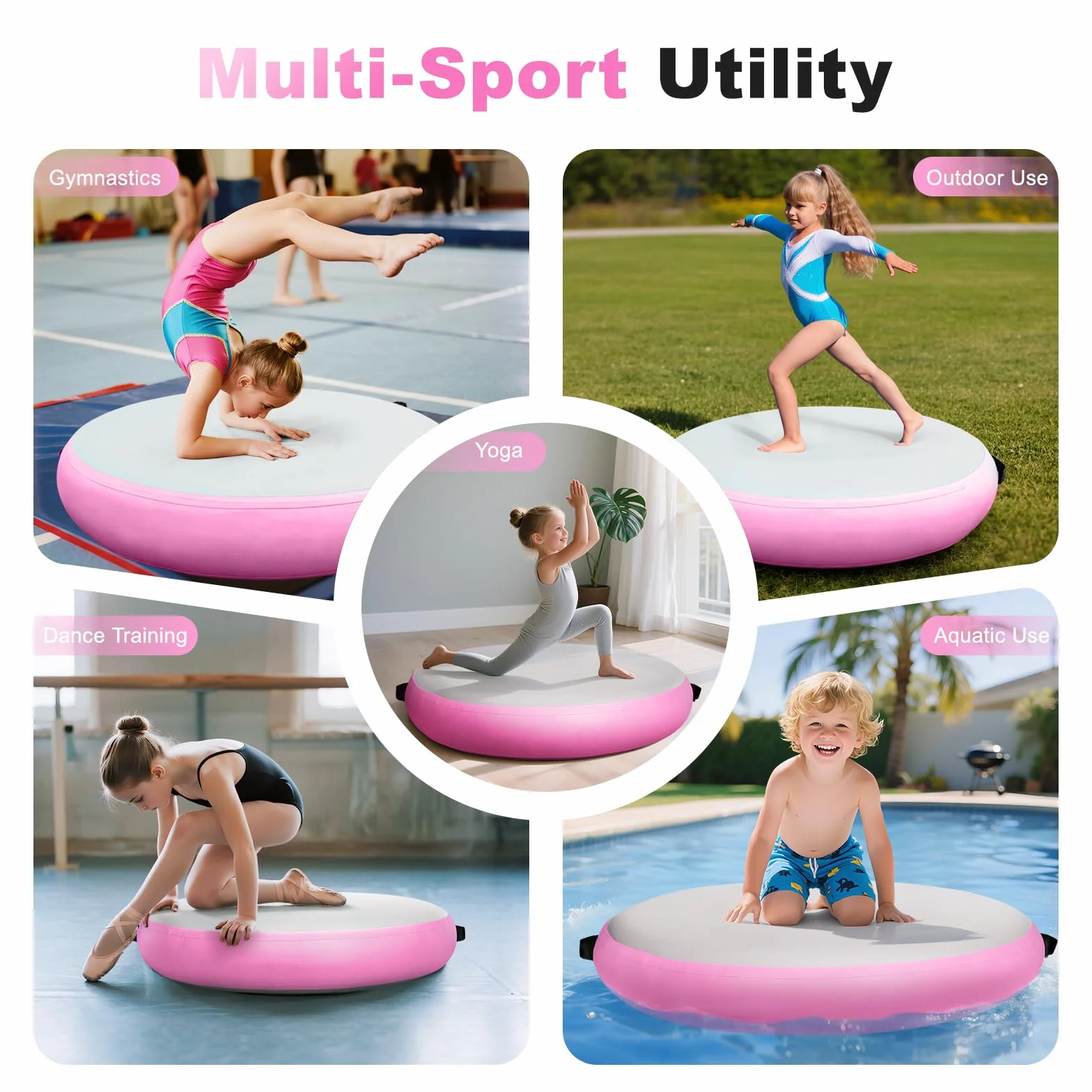 Colchoneta Gimnasia Inflable Redonda 20cm 100/140cm con Bomba 600W