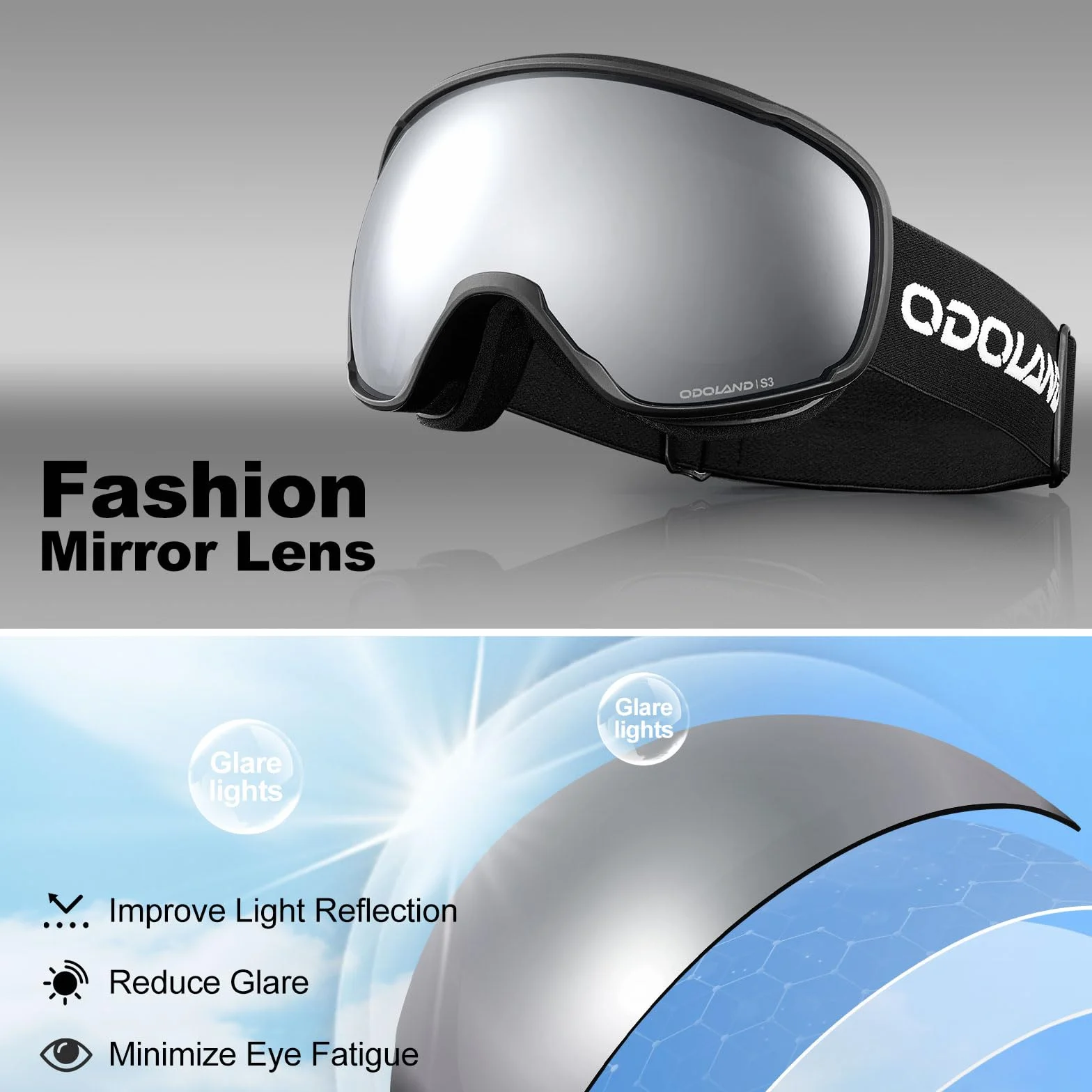 Odoland Gafas de Esquí para Adultos y Jóvenes, Doble Capa - Protección UV y a Prueba de Viento, Compatible con Casco