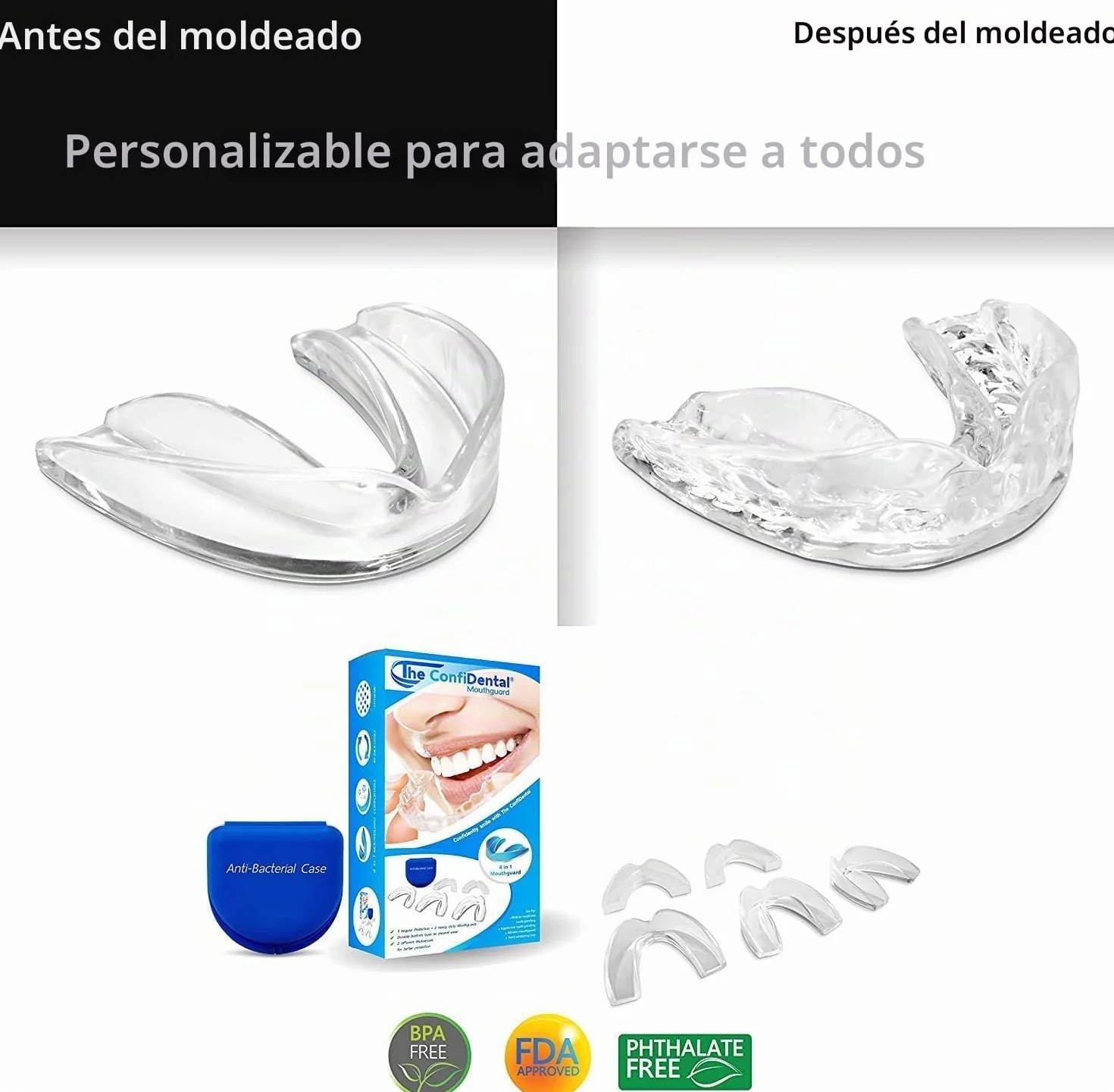 Protectores de boca moldeables para bruxismo, paquete de 5, 3 regulares y 2 resistentes