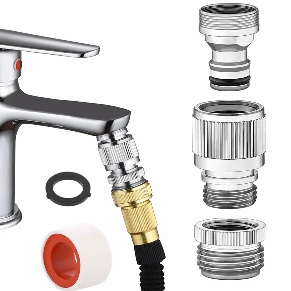 Juego de adaptadores de grifo giratorio para manguera de jardín con conector rápido y arandela portátil, ideal para mangueras de ducha y baño de mascotas, modelo 2025
