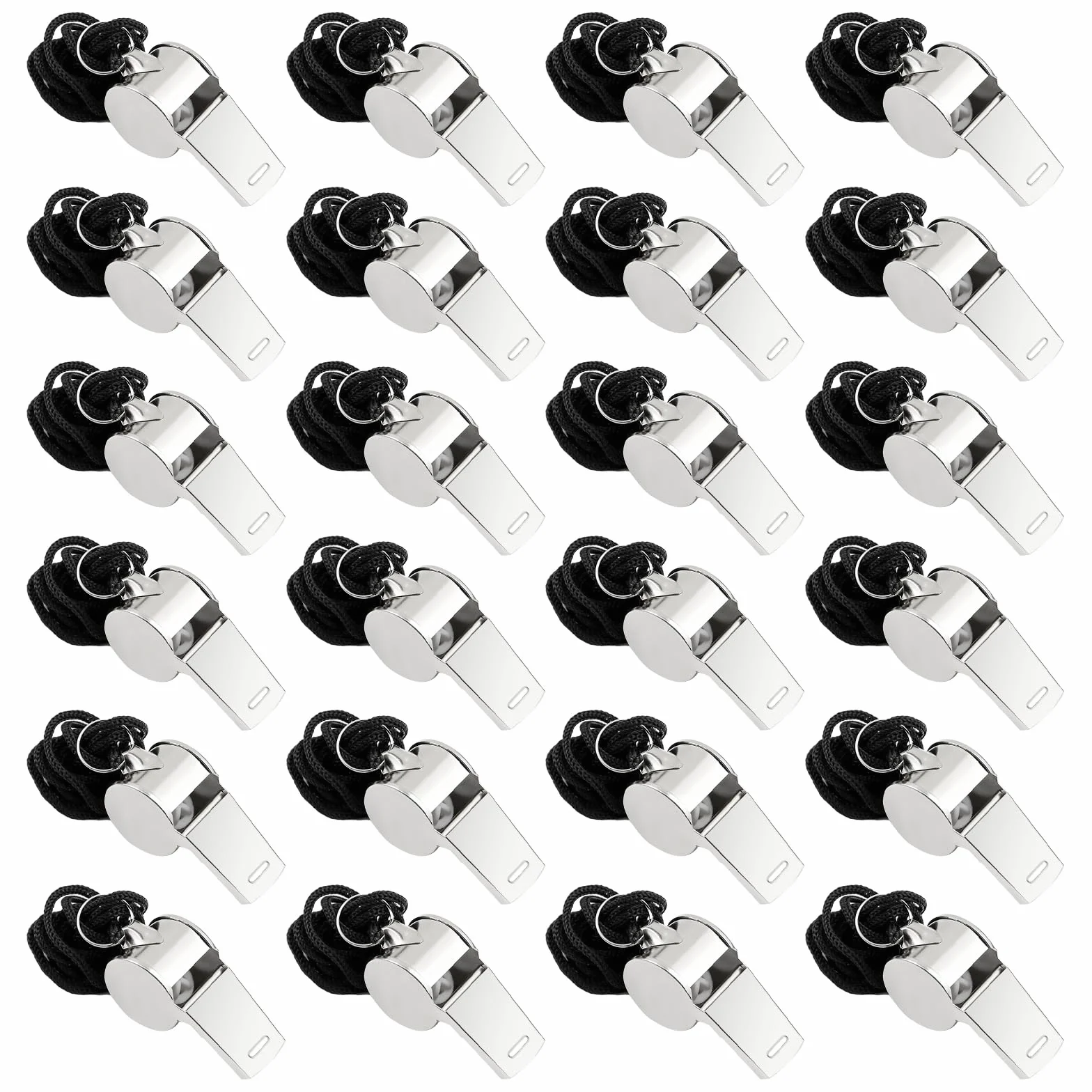 Silbato de Acero Inoxidable con Cuerda 24 Piezas para Entrenadores, Árbitros y Entrenamiento de Animales