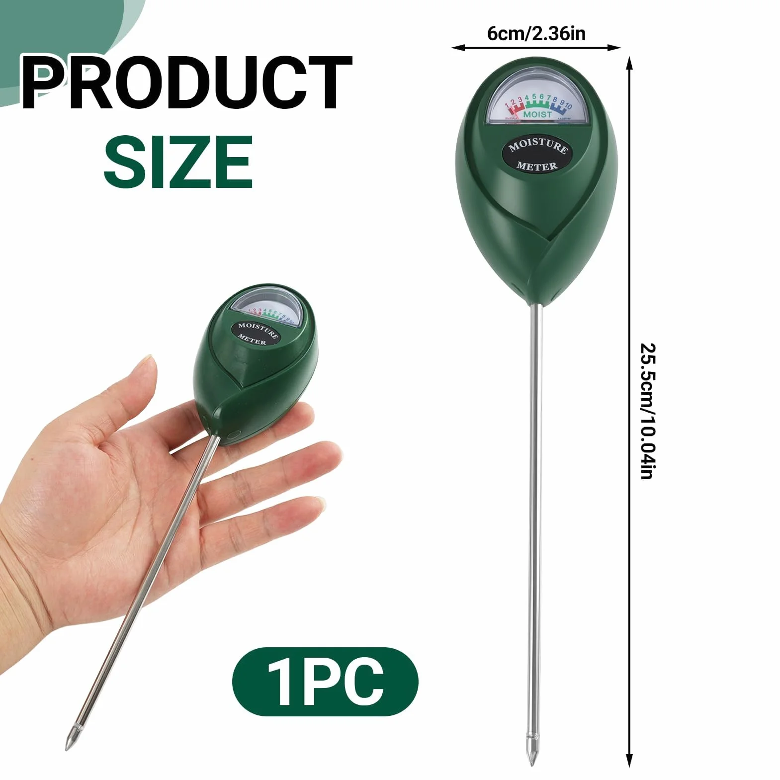 medidor Humedad Plantas, Higrometro de Suelo para Interior y Exterior, Monitor de Riego con Esfera Grande y Precisa, No Requiere Baterías, Cuida Tus Flores y Jardín con Eficiencia Gadget