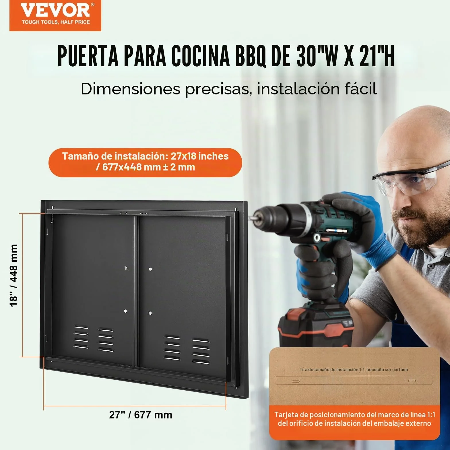 VEVOR Puerta de acceso para barbacoa, doble puerta de cocina de 30 pulgadas x 21 pulgadas, vertical con asas y ventilación, para isla de barbacoa, estación