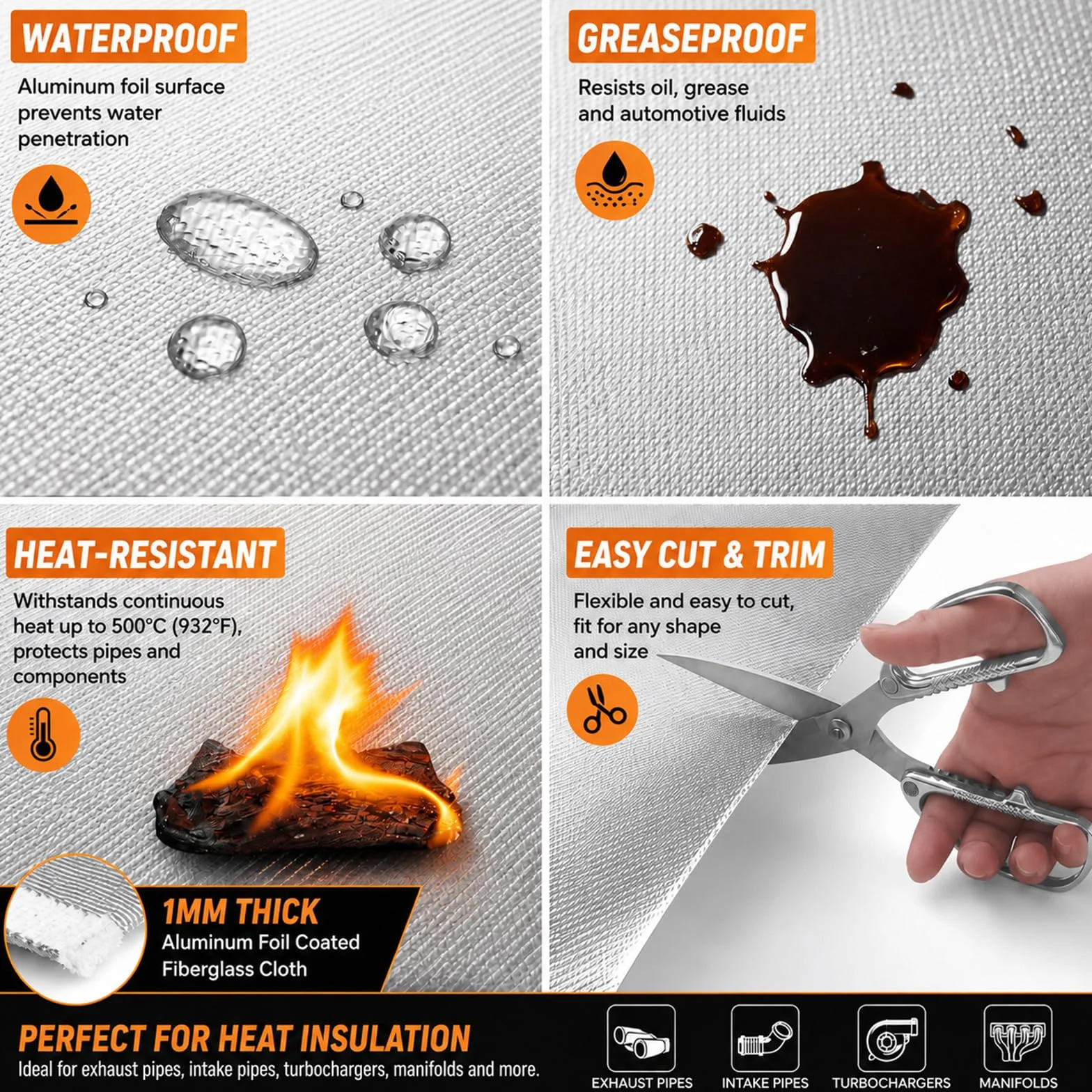 FLASLD Manta térmica aluminizada de calor con respaldo adhesivo de barrera térmica de 61 x 61 cm, protege las piezas y los componentes de dañar el calor radiante