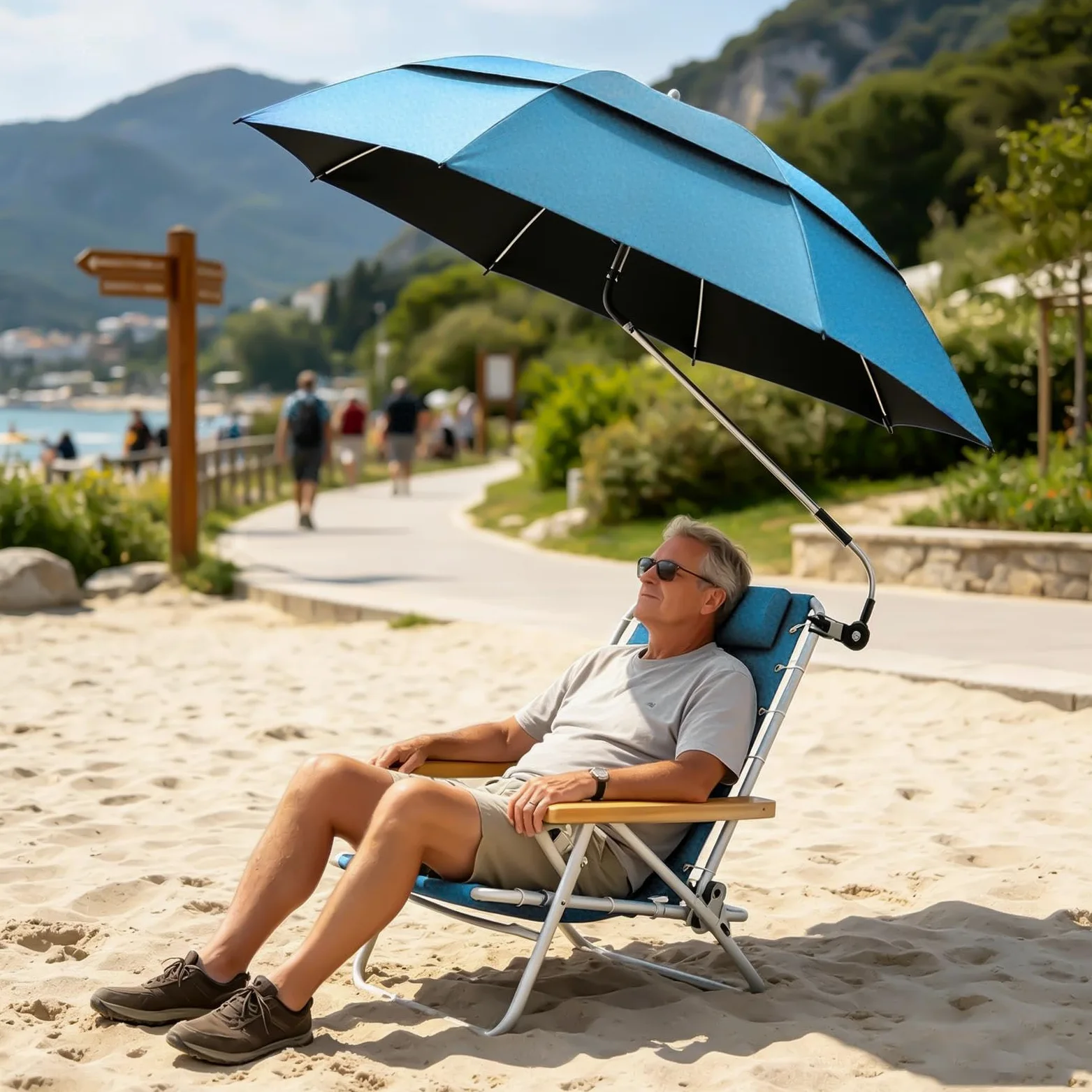 Generisch - Silla – Sombrilla UPF 50+ protección UV, doble techo | Tumbona de playa para tomar el sol, viajes, vacaciones en la playa, camping, picnic, patio, silla de ruedas, carrito de golf