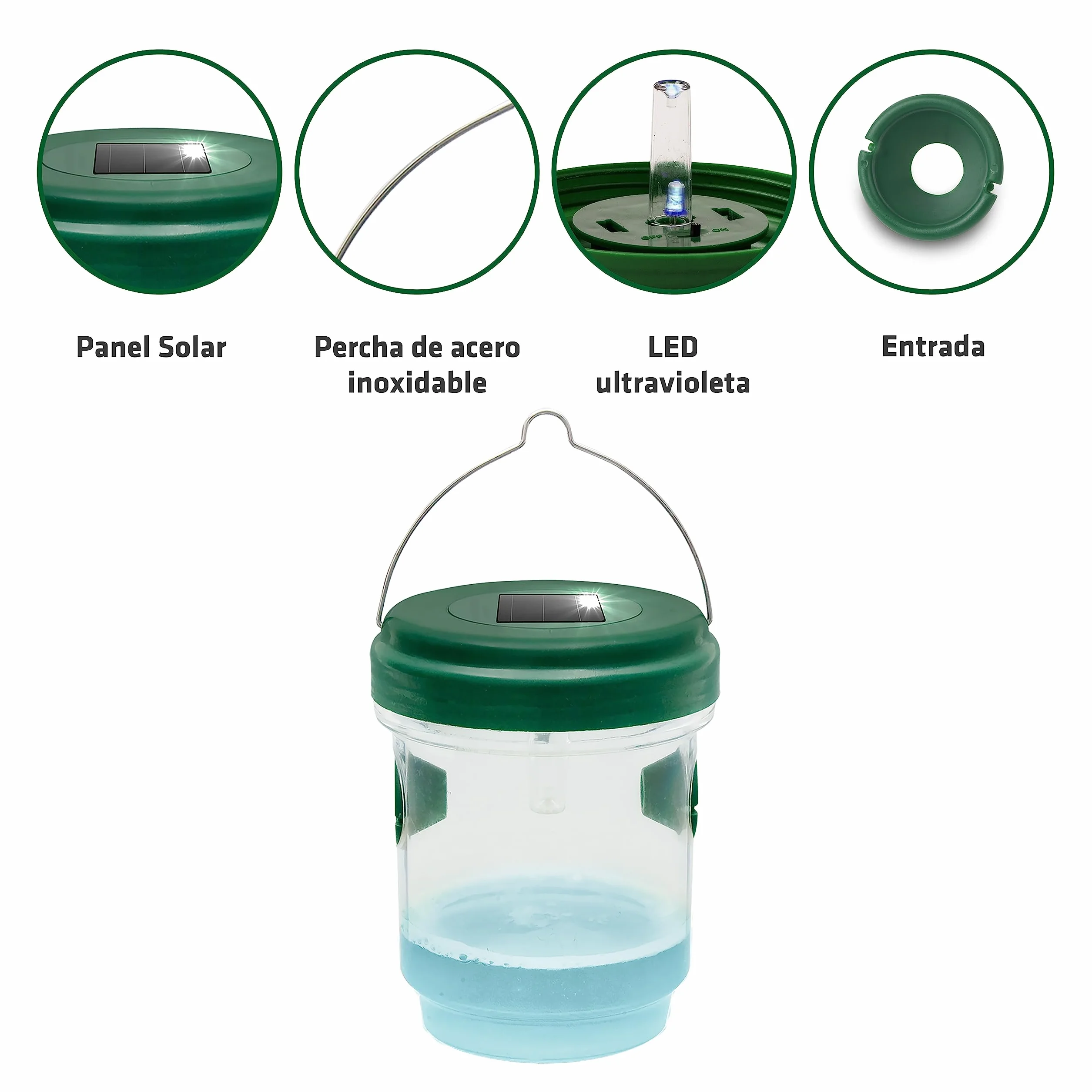 Gardigo® Anti Mosquitos y Trampa Avispas con Panel Solar 2in1 | Insecticida Antimosquitos Exterior | Mosquitos Eliminar del Jardin sin Mata Avispas | Atrapa Insectos, Trampa Avispa Exterior