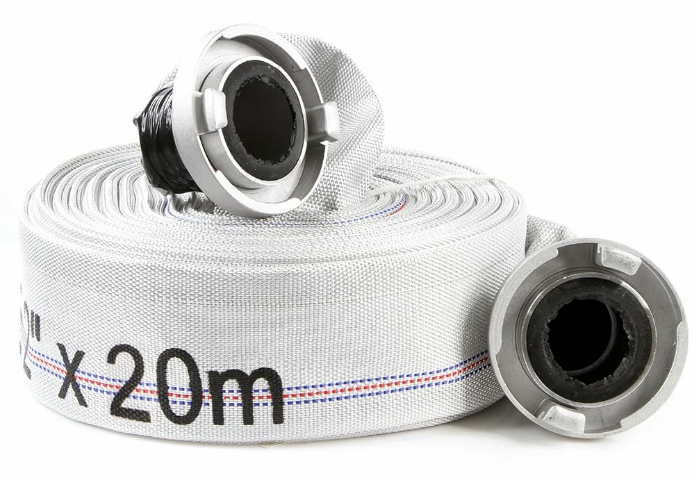 Manguera flexible para bombas contra incendios | Ø52 mm / 2" | Longitud 20 m | para agua limpia y suciedad | con racores rápidos | Resistencia térmica y mecánica | de poliéster