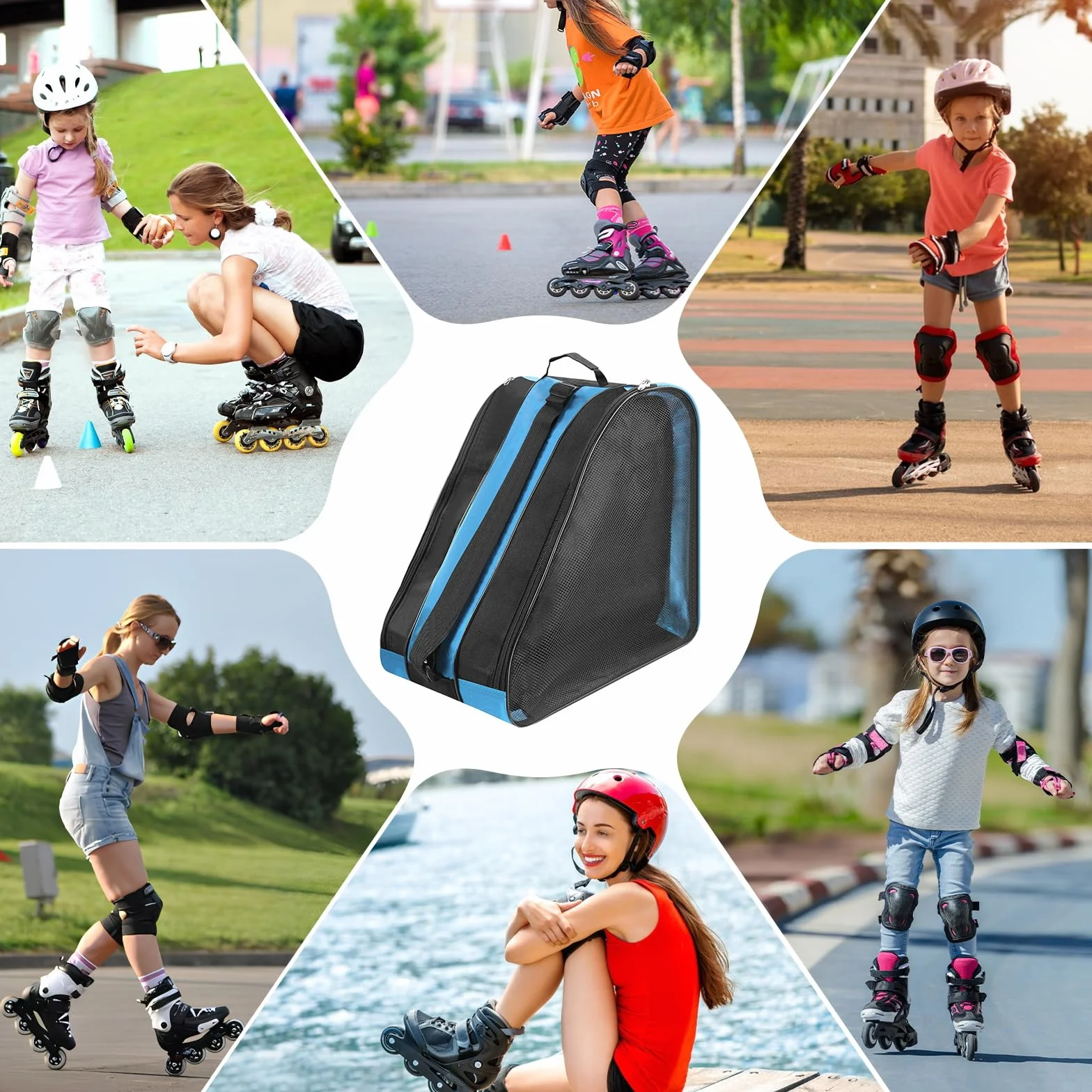 Bolsa para patines de hielo para niños, mujer y hombre (azul)