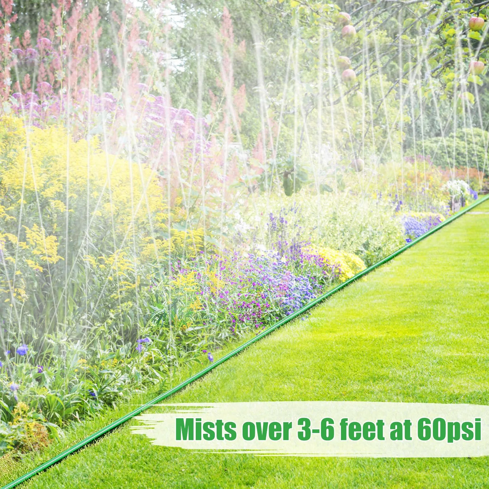 Manguera de rociador de 25 pies | Manguera de riego plana de tres tubos flexible y resistente para riego de jardín, patio, césped, con 10 estacas