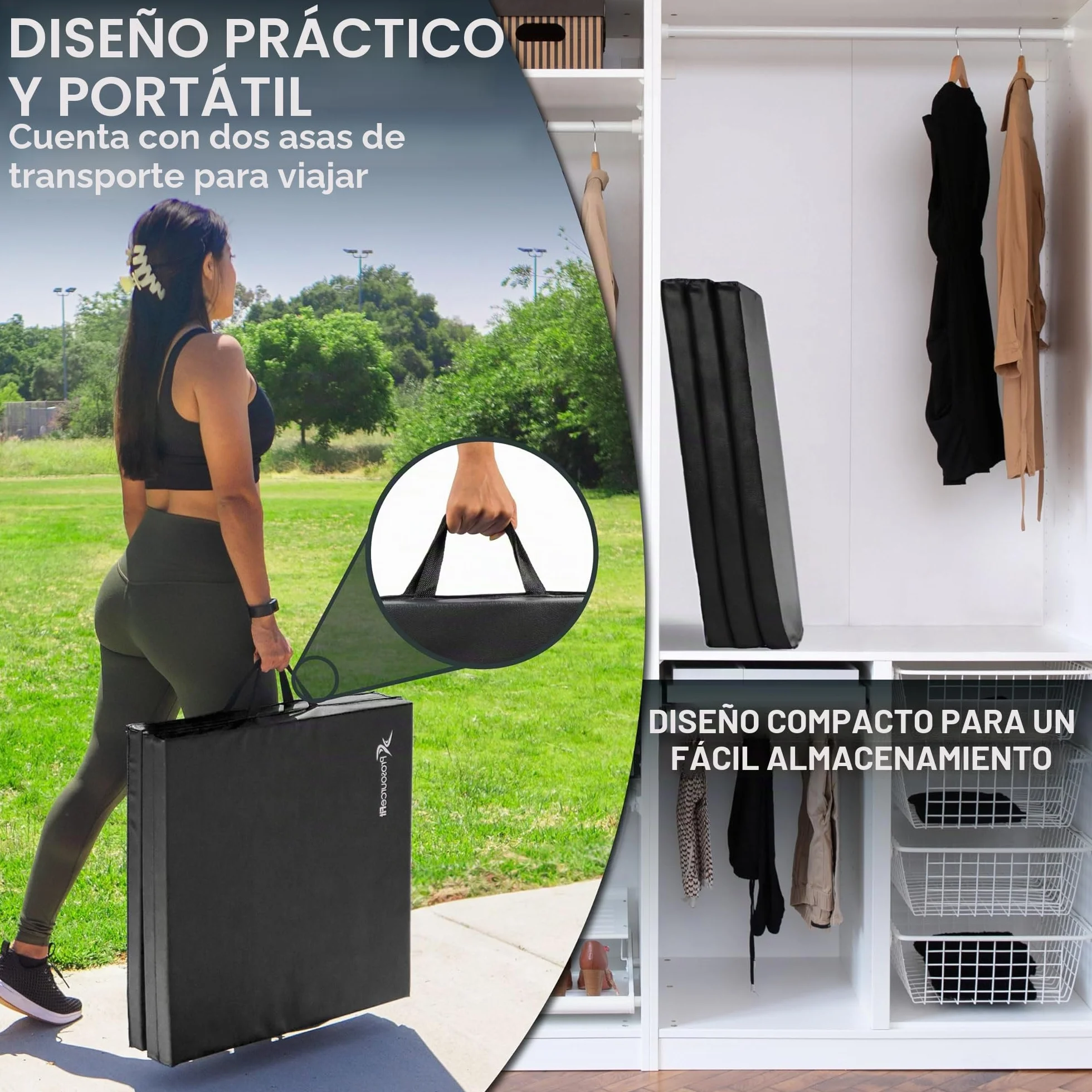 Esterilla de ejercicio plegable de tres pliegues 6x2 pies Prosource Fit con asas de transporte para artes marciales