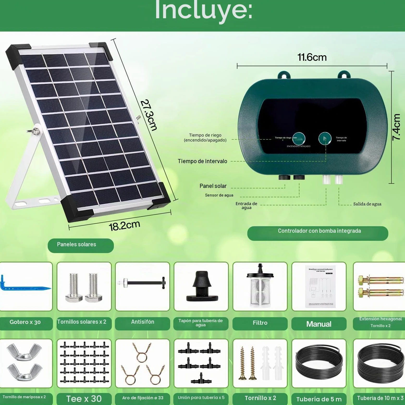 Kit de Riego por Goteo Automático Energía Solar, Sistema de Riego Automático Solar, Sistema de Riego Automático de Jardín con Temporizador e Tubo Lungo 35M para Jardín, Plantas de Balcón