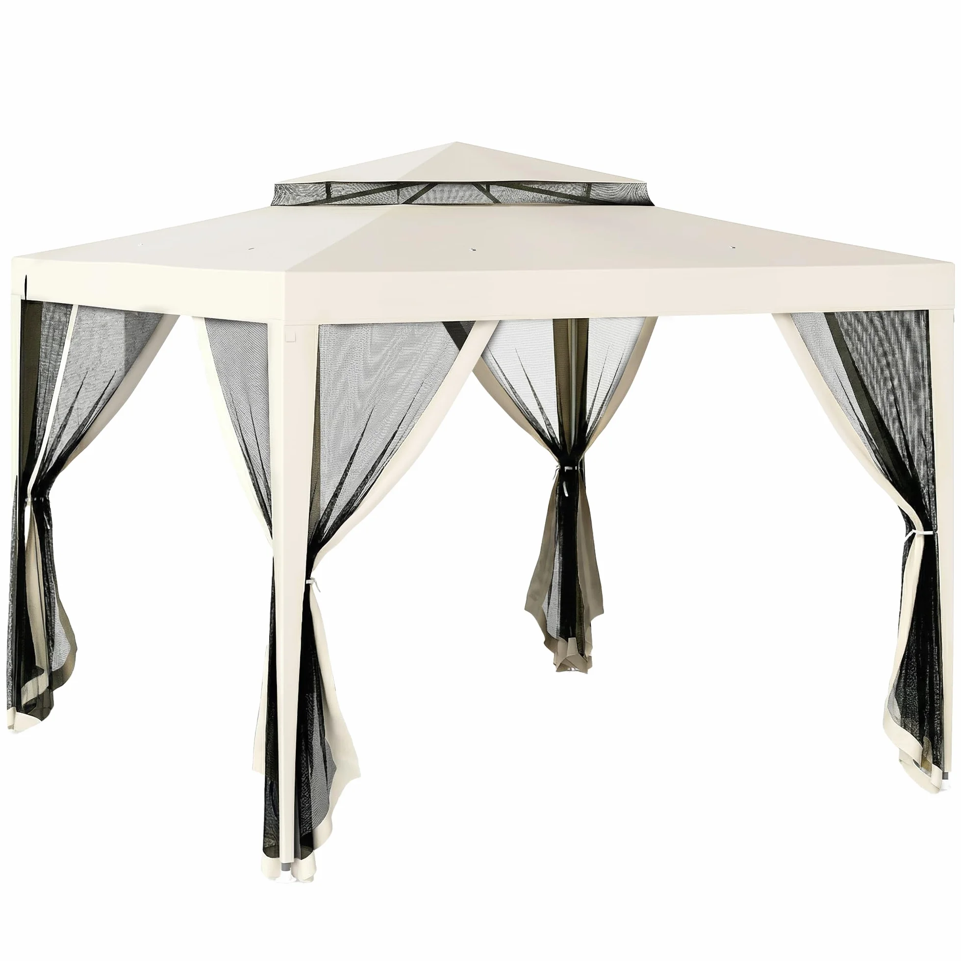 Outsunny Cenador de Jardín 3x3 m con Mosquiteras Gazebo Exterior Beige