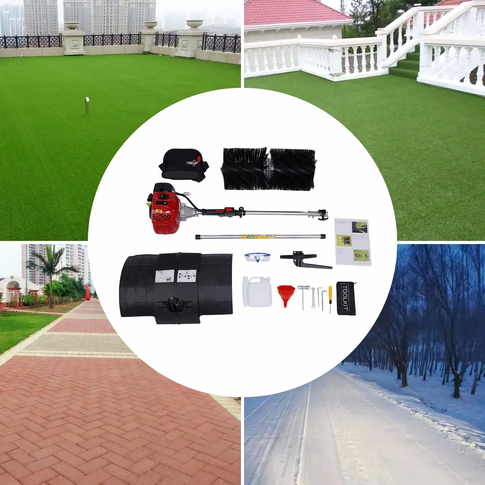 Rasen RäUmgeräT Sweeper Barredora Motorbesen Benzin Schneeschieber Elektro Schneeschieber Schnee Gas Gasolbetriebene Motormotor Kehrbesen Für StraßEnrasen Garten Hof SchneeräUmung 2 Takt 52CC
