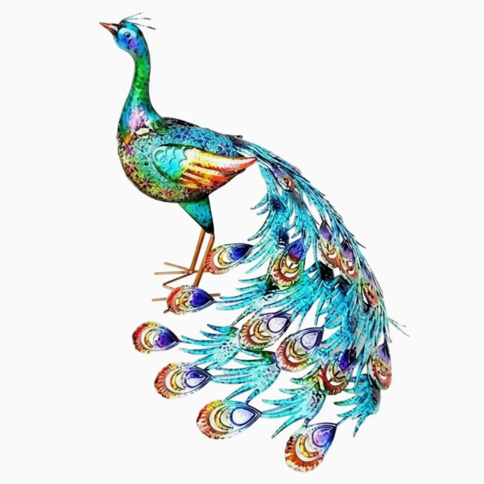 Estatua de Decorativa Figura Escultura Adorno Ornamento Metálico con Diseño Llamativo y Efecto Acogedor Adecuada para, Pavo Real De Cola Grande con Cabeza Recta — Sin Luz — 49.5 45.5 48cm