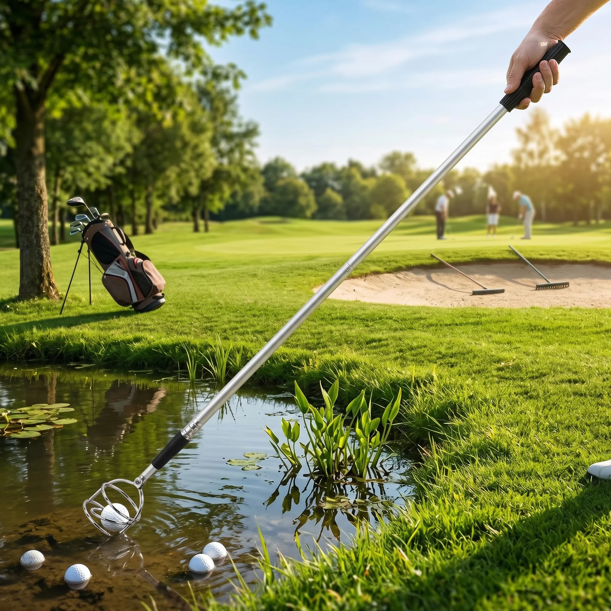 Recogedor de Pelotas de Golf Telescópico de Aluminio de 3 Secciones