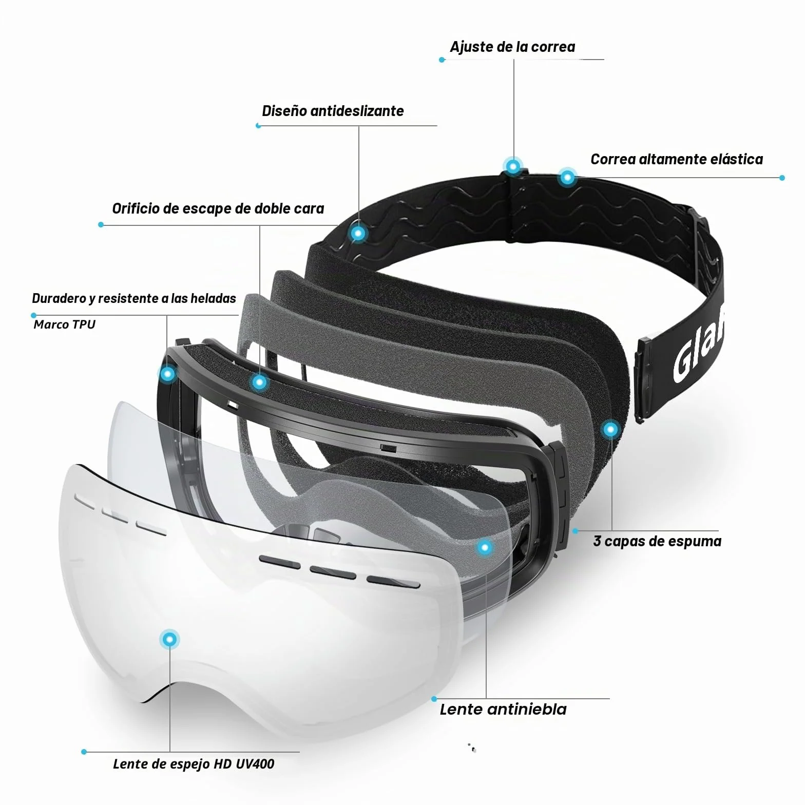 Gafas de esquí OTG sin montura para hombre y mujer