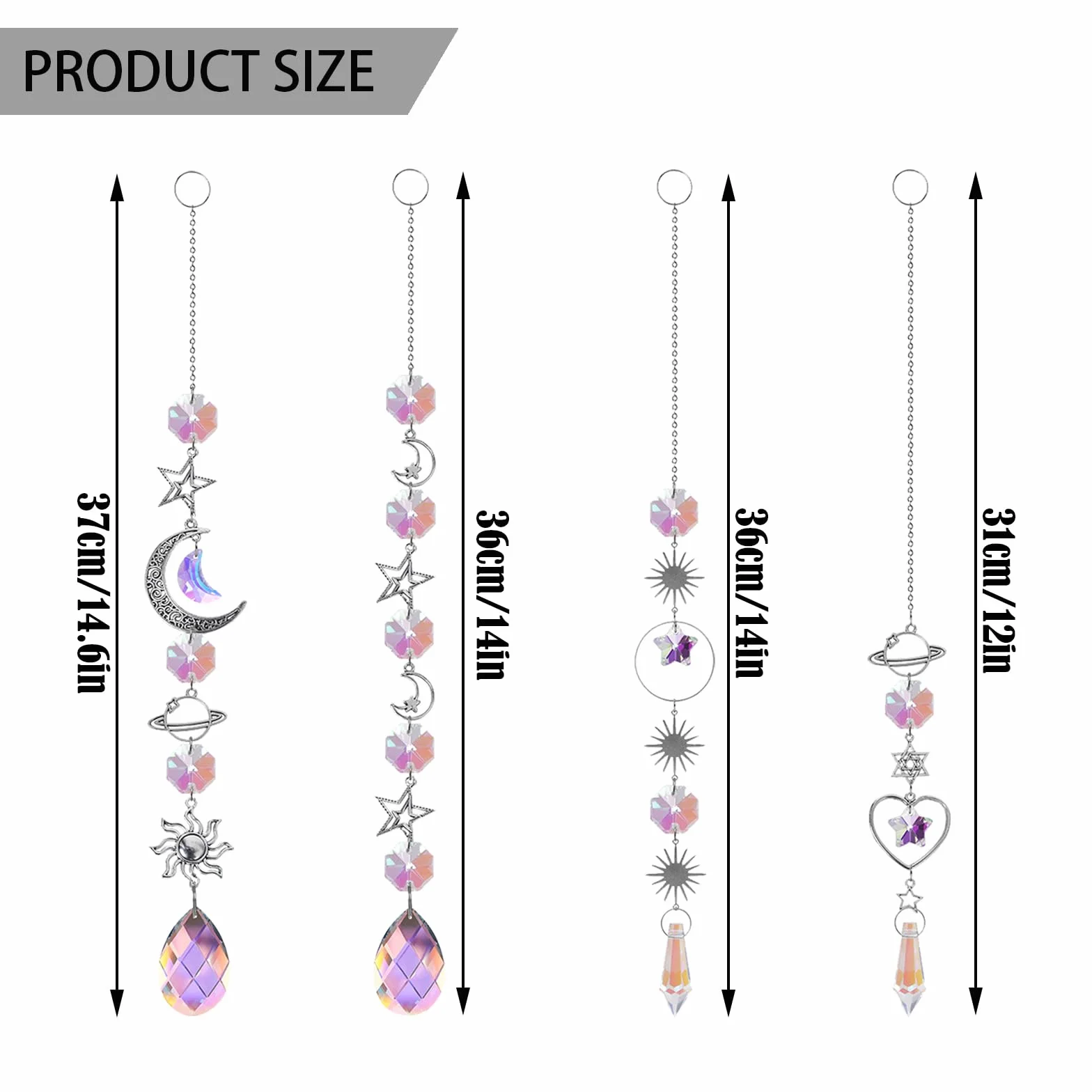 BDSHUNBF 4 Piezas Atrapasoles y Campanas Viento de Cristal Arcoíris, Colgante de Cristal, Decoración de Jardín, Sun Catcher para Colgar en Casa y Jardín