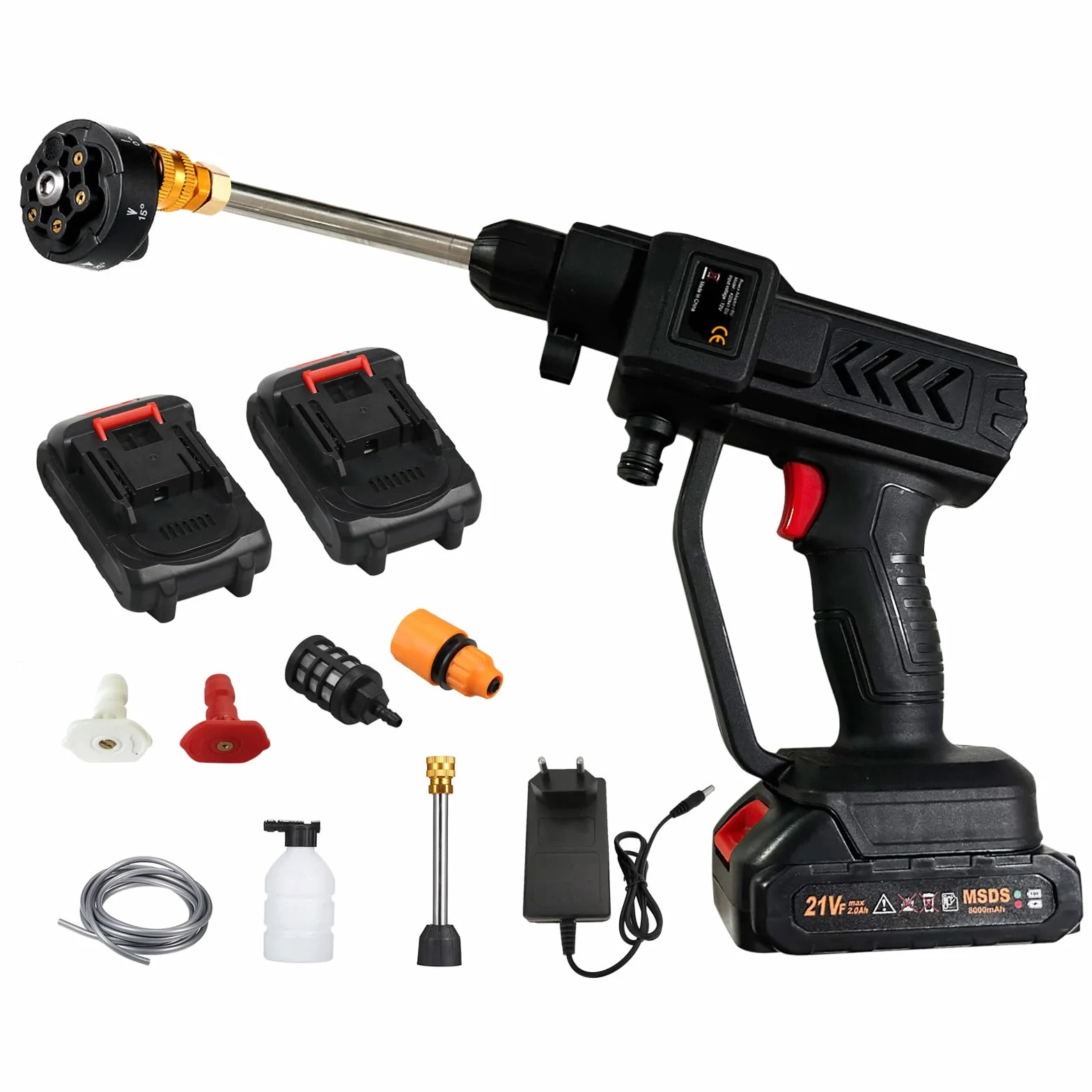 Shkalacar Hidrolimpiadora Inalámbrica, Lavadora a Presión 60Bar 300W | pressure Washer con Batería Recargable Boquillas 5 en 1, Para Coche Cerca Piso, Limpieza y Riego,