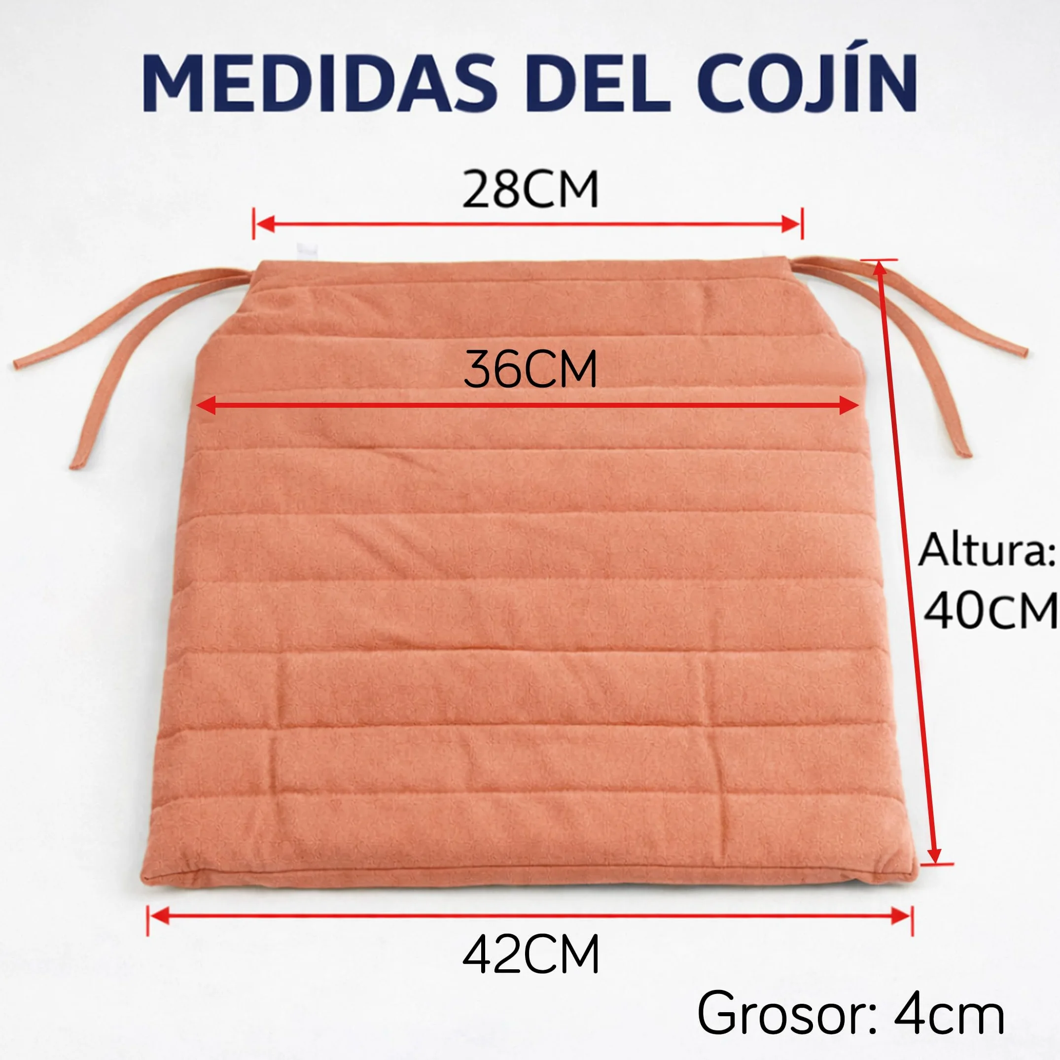 Cojín para silla 42x40x4 cm Repelente al agua Funda con cremallera desmontable Cintas de sujeción Interior y exterior Pack 6