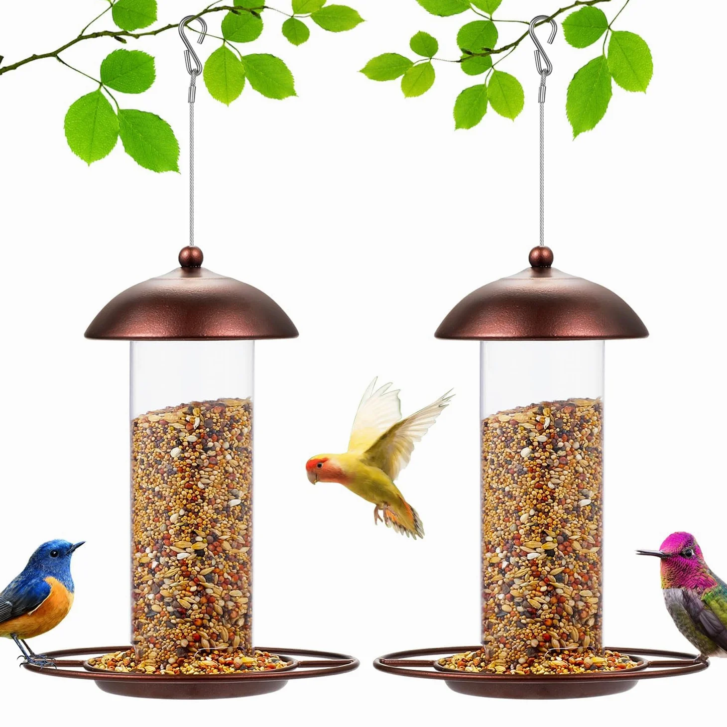 Comedero para pájaros para colgar al aire libre, Reclamo de Pajaros, 2 paquetes de Yardia, capacidad de 1.5 libras de alimentador de pájaros de acero