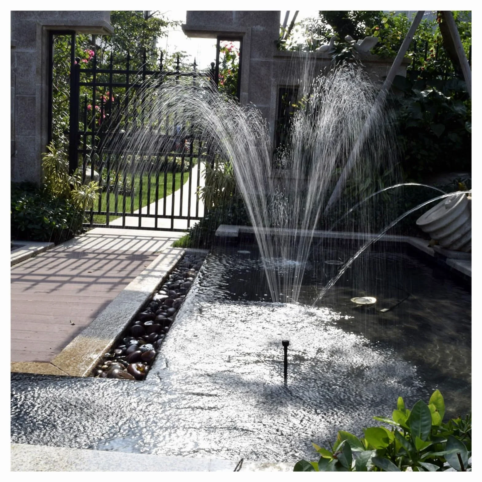 Bomba de Agua Solar, Fuente de agua con panel solar for piscina, estanque, jardín, aspersor con bomba y cabezales