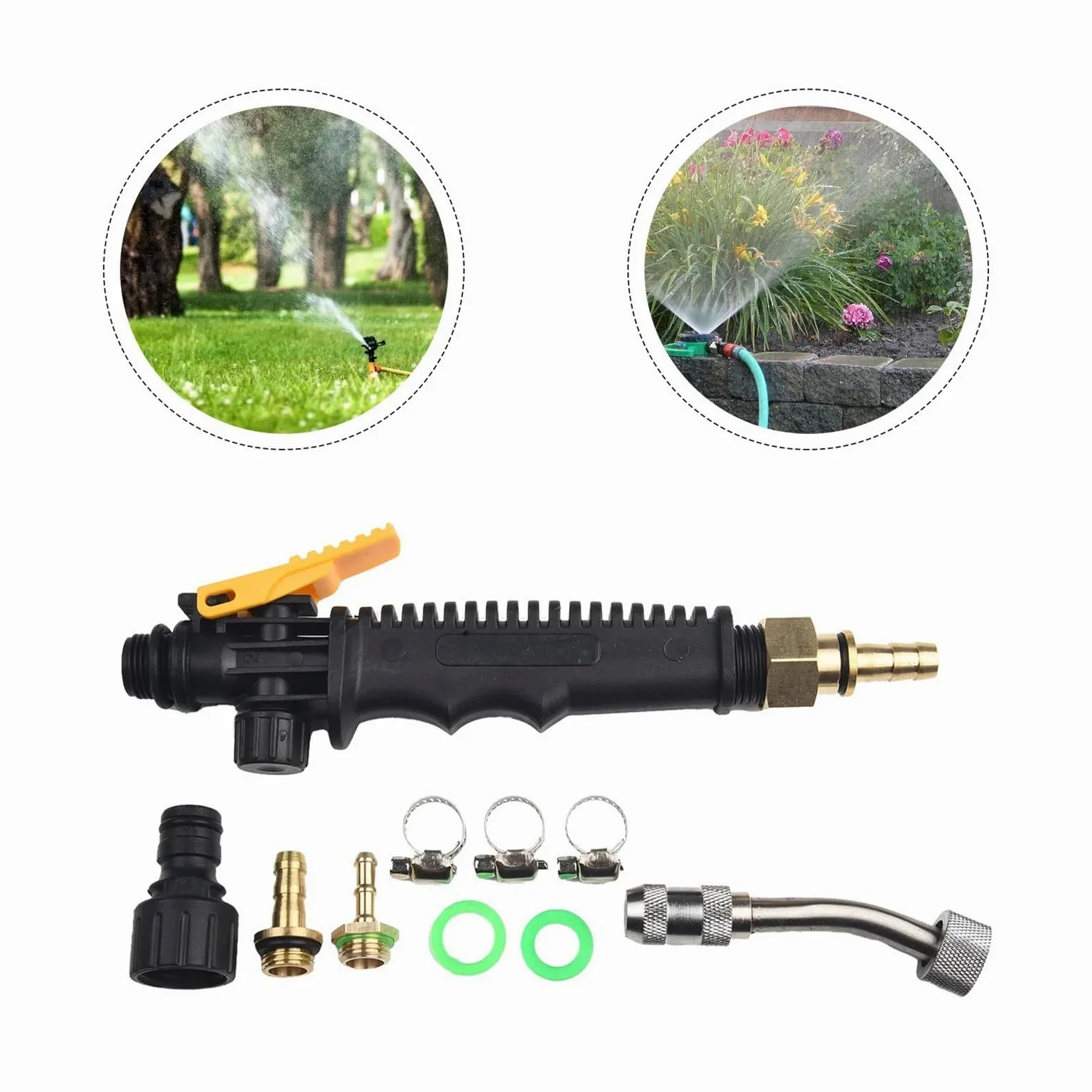 Cabezales de riego 1/4 "3/8" Varita rociadora Pistola de Agua de Alta presión Pistola de Agua de Metal Jet Manguera de jardín rociador con Boquilla rociador de riego atomizador(48cm)