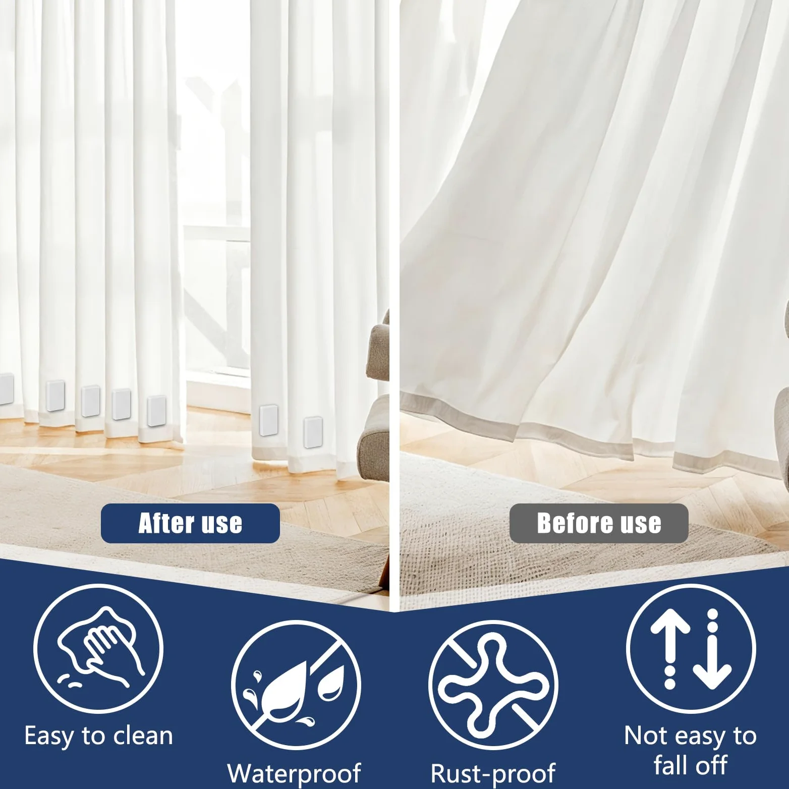 Phoncoo 18 pesos de cortina para exteriores, pesas magnéticas envueltas en plástico, impermeables, resistentes para viento fuerte, cortina exterior, cortina de ducha, mantel, bandera (blanco)