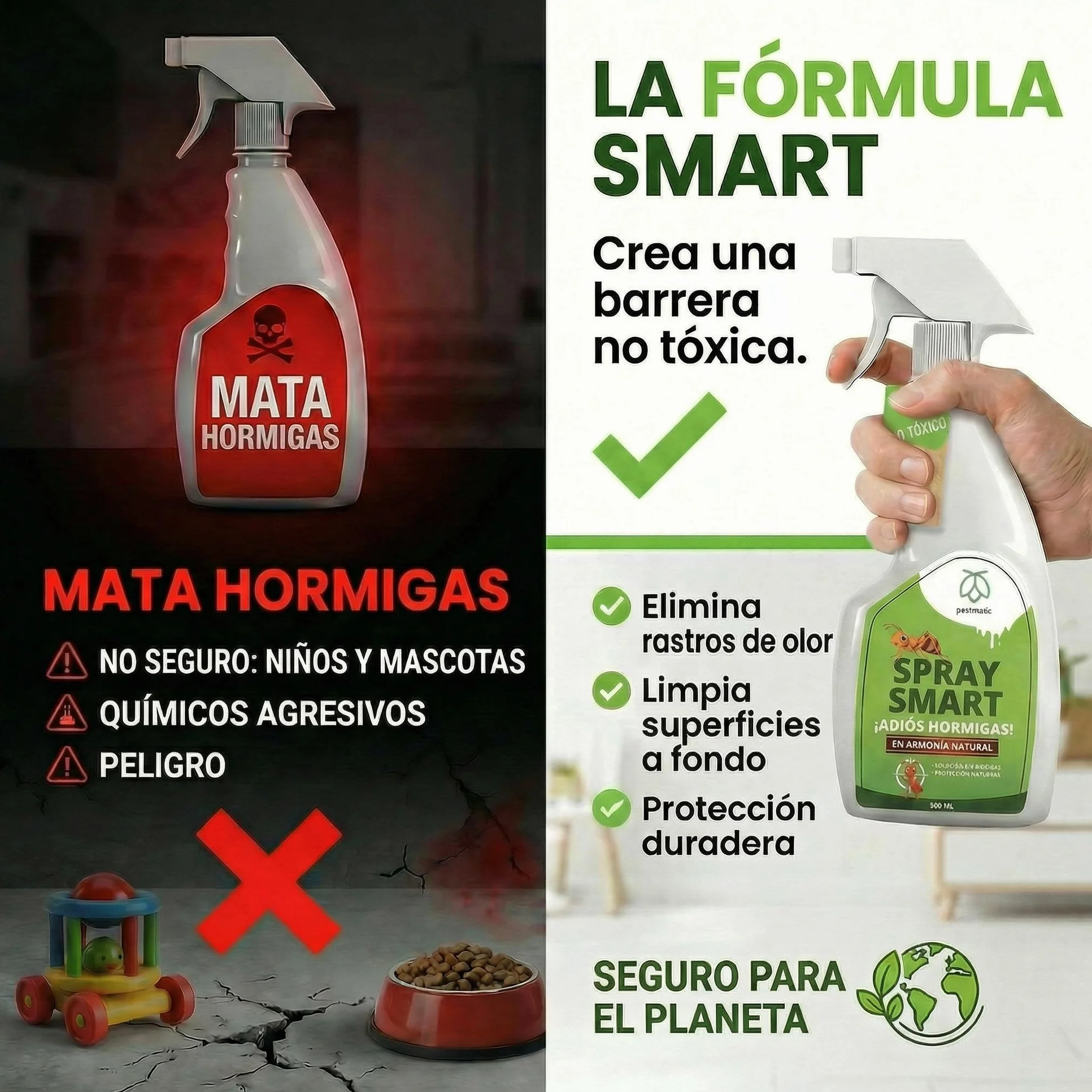 Pestmatic® Spray Antihormigas | Anti Hormigas Interior de Casa y Antihormigas Exterior | Repelente Hormigas Apto Mascotas | Barrera Líquida que Lava y Elimina Físicamente sin Insecticida ni Veneno