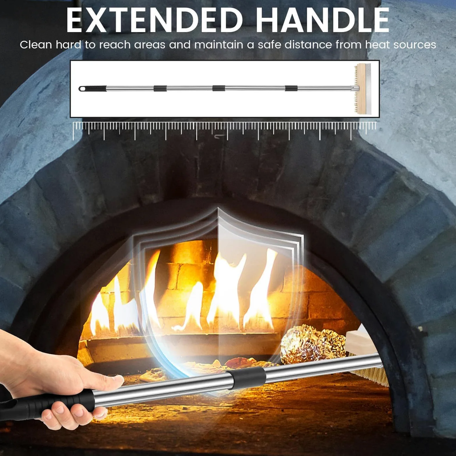 Cepillo para Piedra de Pizza Herramienta de Limpieza Barbacoa Parrilla | Cepillo De Limpieza Para Horno De Pizza De 149 Cm Para Comercial, Exterior, Hogar, Barbacoa