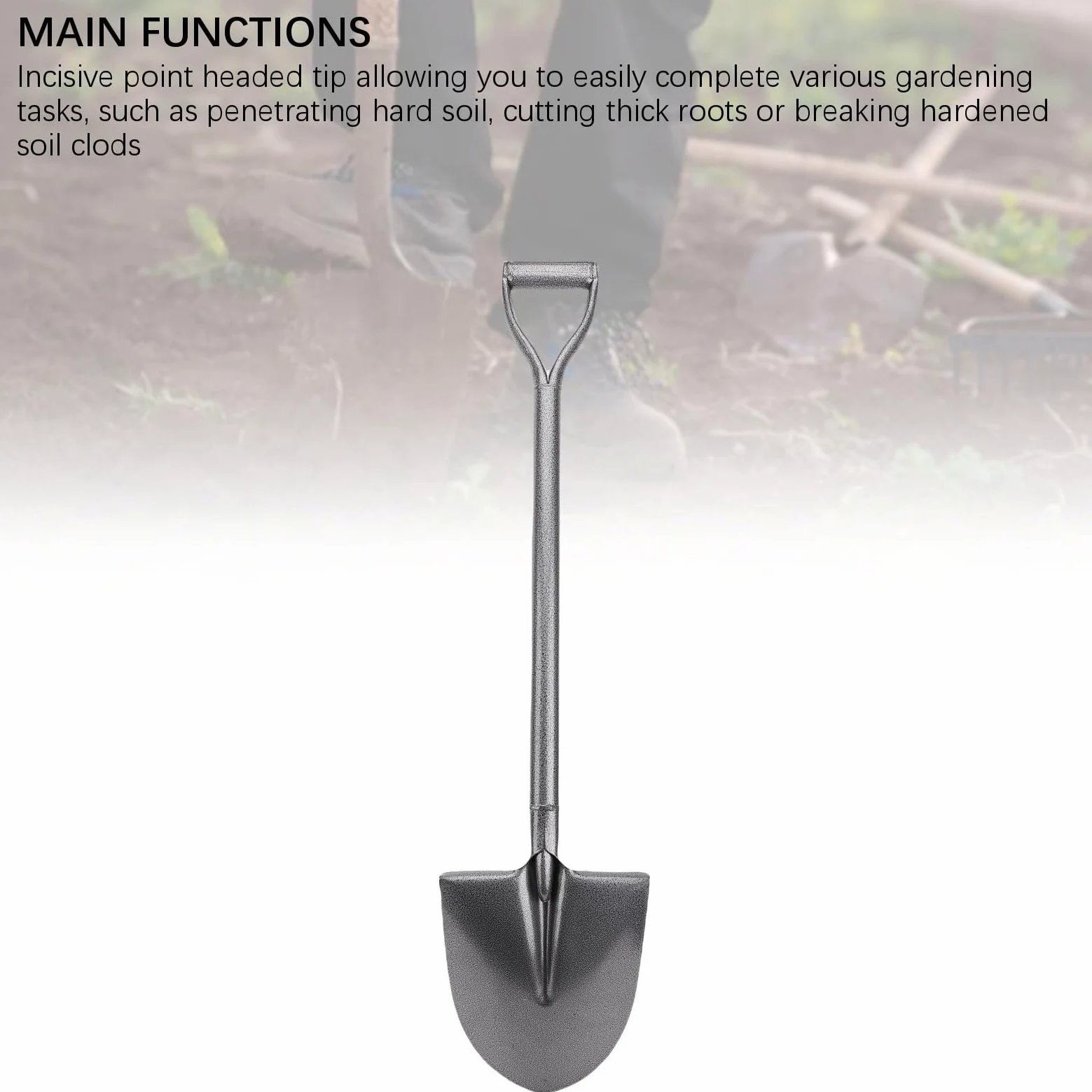 Eujgoov Pala Pequeña para Cavar Pala de Jardinería Totalmente Metálica Acero MN Hoja de Punta de 100 Cm en D Pedal Paso para Plantar Jardín Camping Playa Eliminación de Nieve