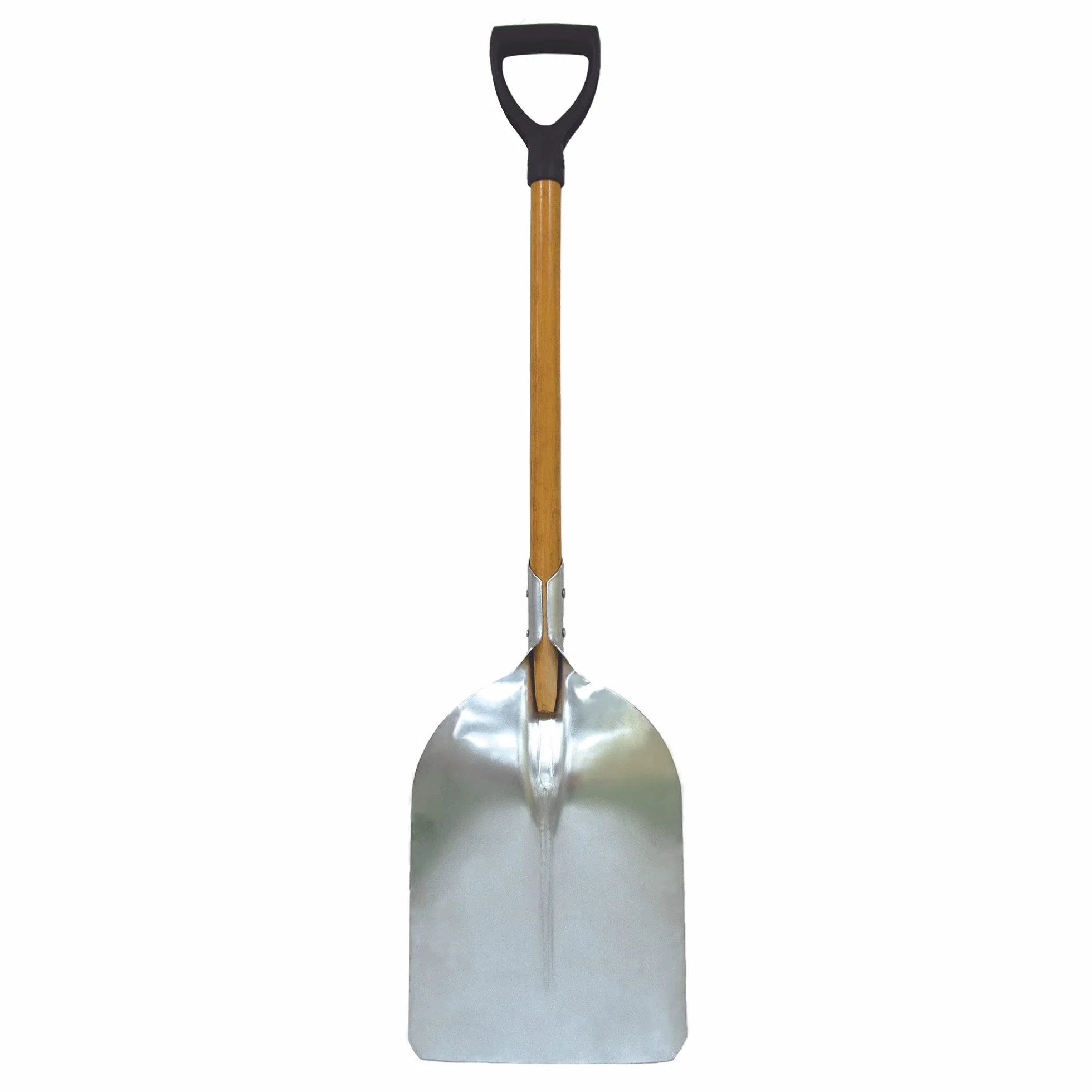Amig - Pala de Aluminio Cuadrada con Mango de Madera Ergonómico Especial Quitanieve y para Mover y Recoger Hojarasca o Grava - 110 cm, Ligera y Resistente para Uso Doméstico o Profesional, Gris
