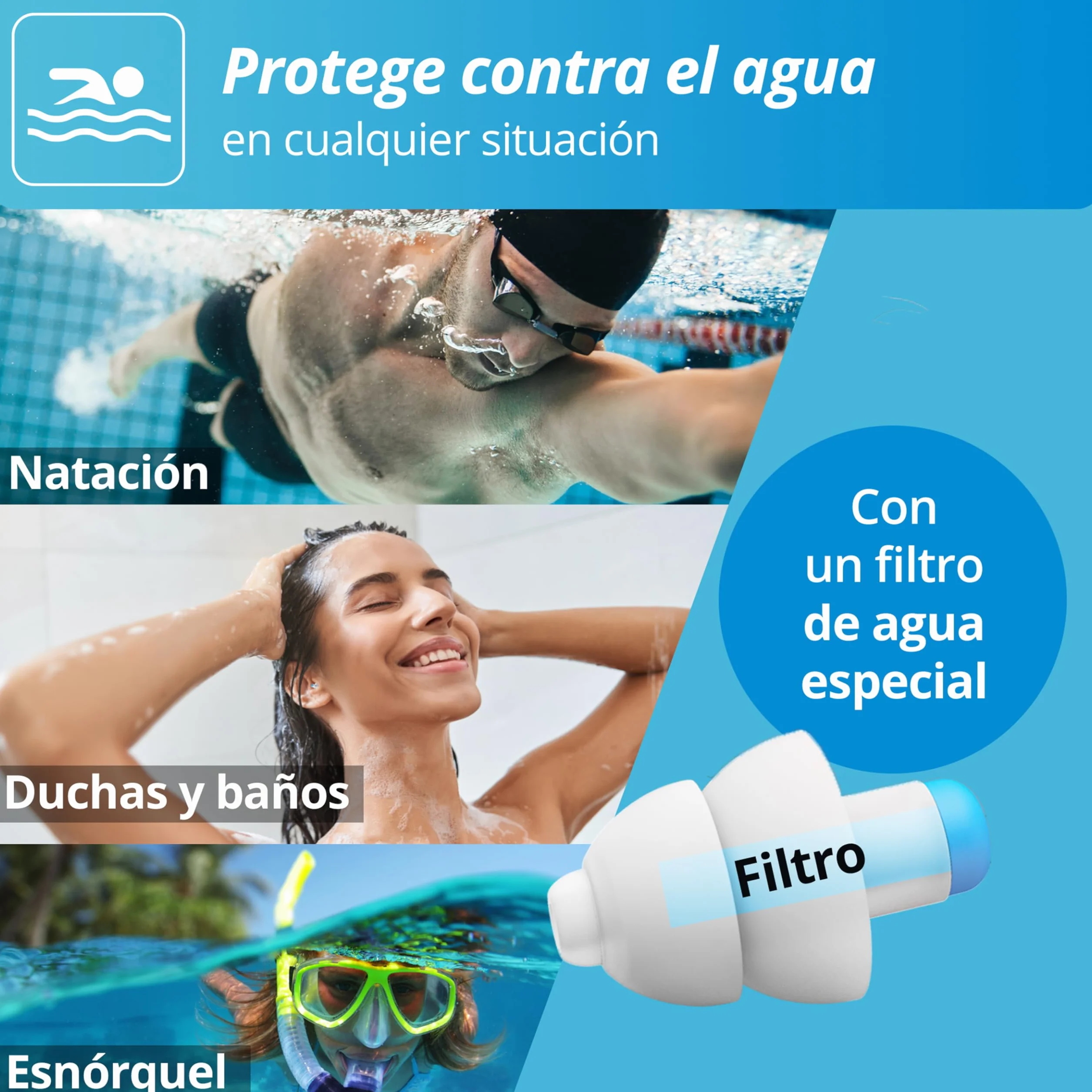 Alpine Swimsafe Tapones para los oídos natación filtros impermeables material termomaleable ajuste universal