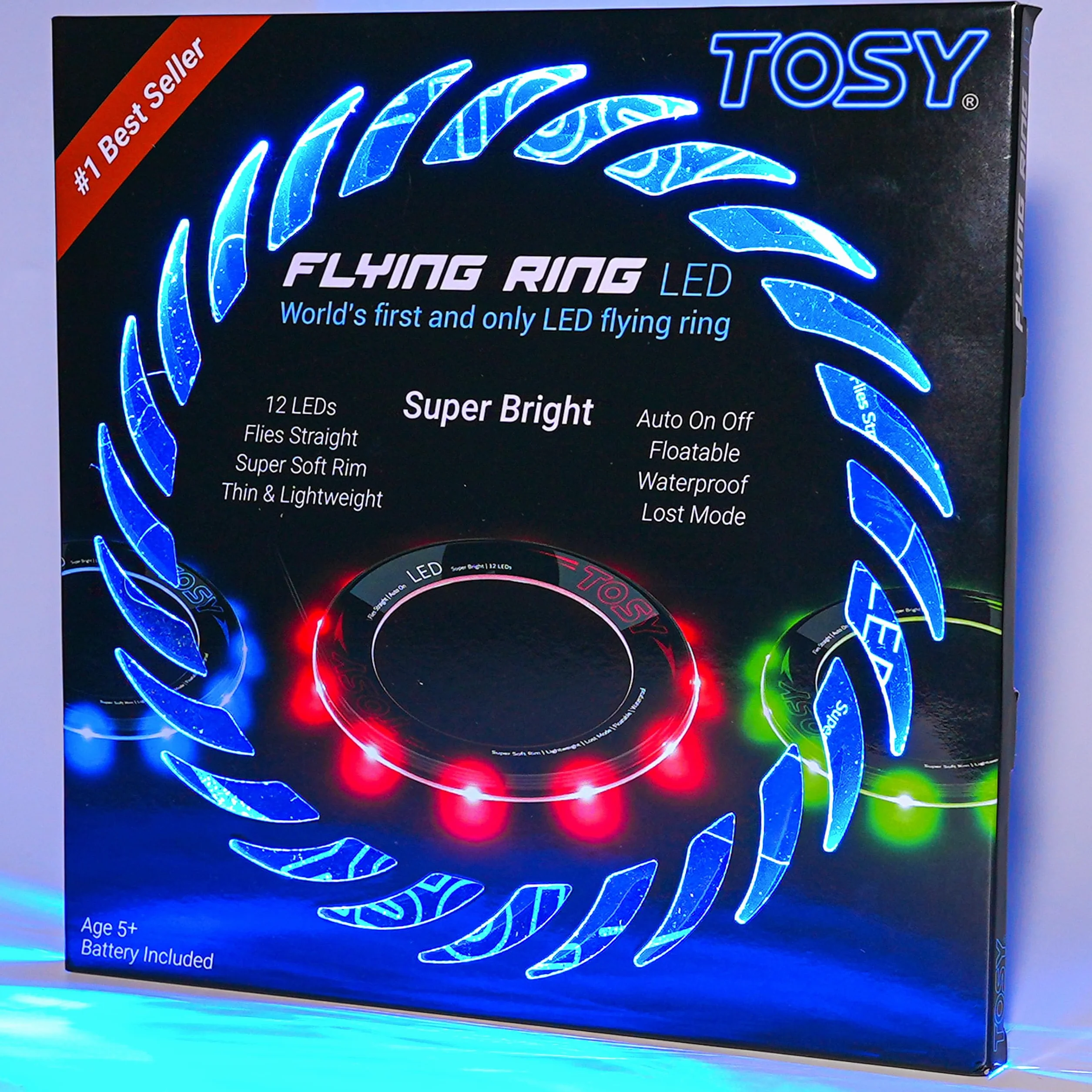 TOSY Flying Ring 12 Monocolor LEDs Impermeable Juguete para Piscina Playa Camping