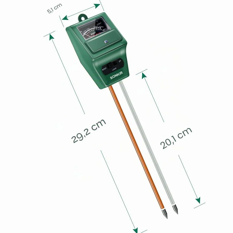 Sonkir Medidor de pH de Suelo, 3 en 1, medidor de Humedad/luz/pH del Suelo, Kits de Herramientas de jardinería para el Cuidado de Plantas, Ideal para jardín, césped, Granja (Verde)