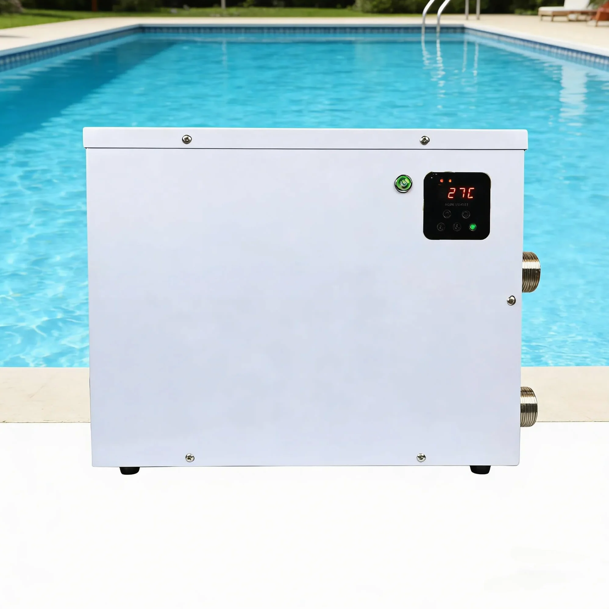 Genérico Bomba de Calor for Piscina Calentador de Agua Digital eléctrico 11 kW y 220 V, termostato para Jacuzzi de 25 a 50 °C, con Pantalla táctil para Piscinas elevadas y enterradas, spas y bañeras.