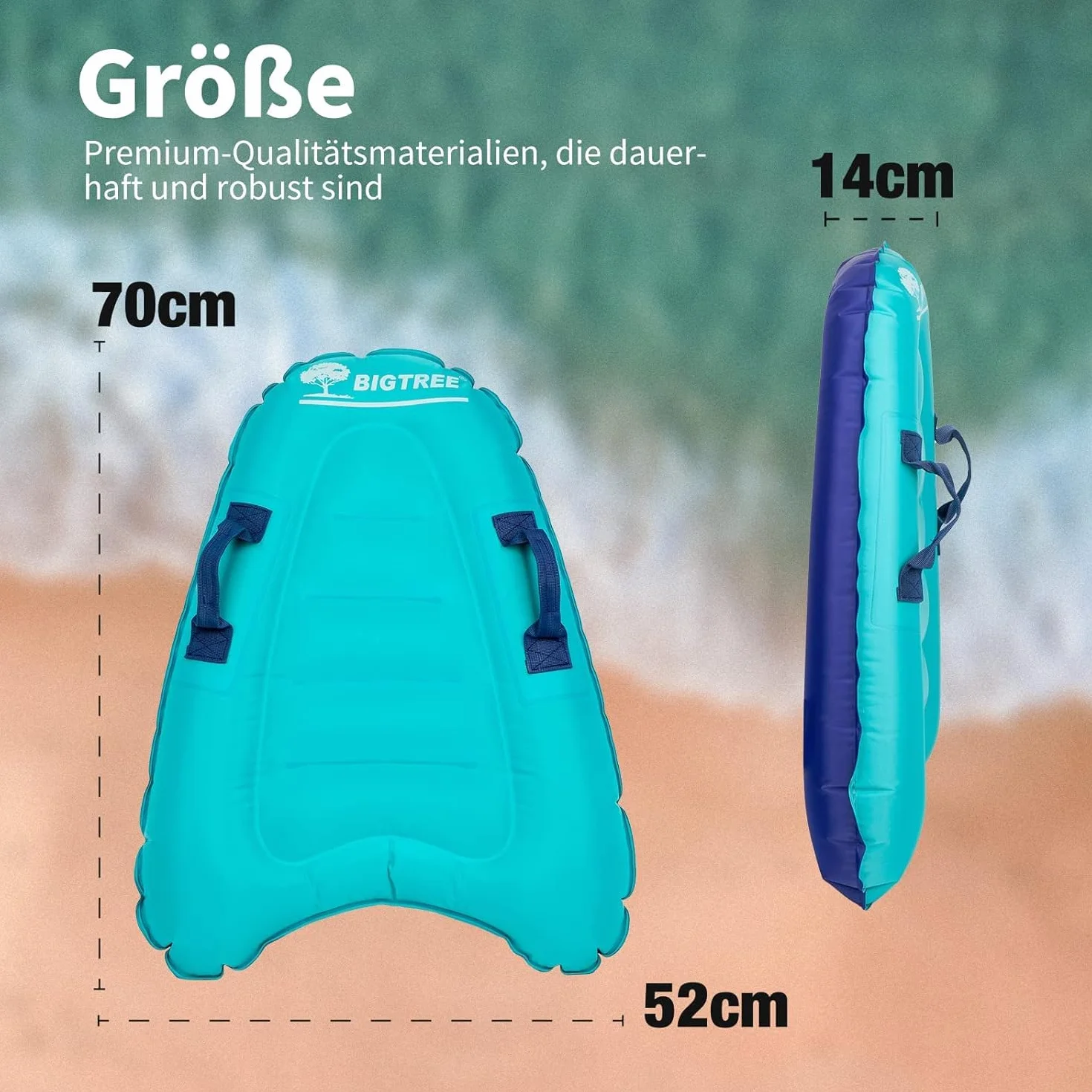 BIGTREE Tabla de surf inflable portátil ligera con asas para nadar