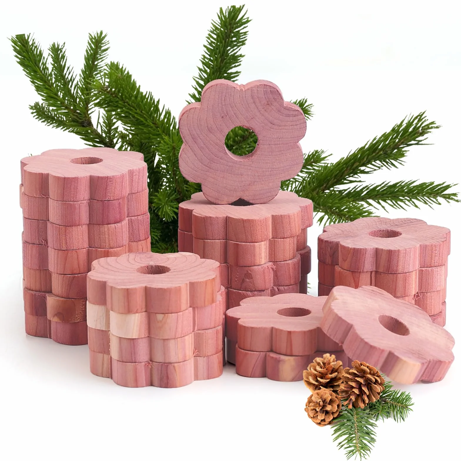 Yizhet Cedro Antipolillas, 24 x Anillos Florales de Madera de Cedro Natural Repelente de Polillas, Protección Antipolillas para Ropa, Armarios, Ambientador, Perchas, Cajones