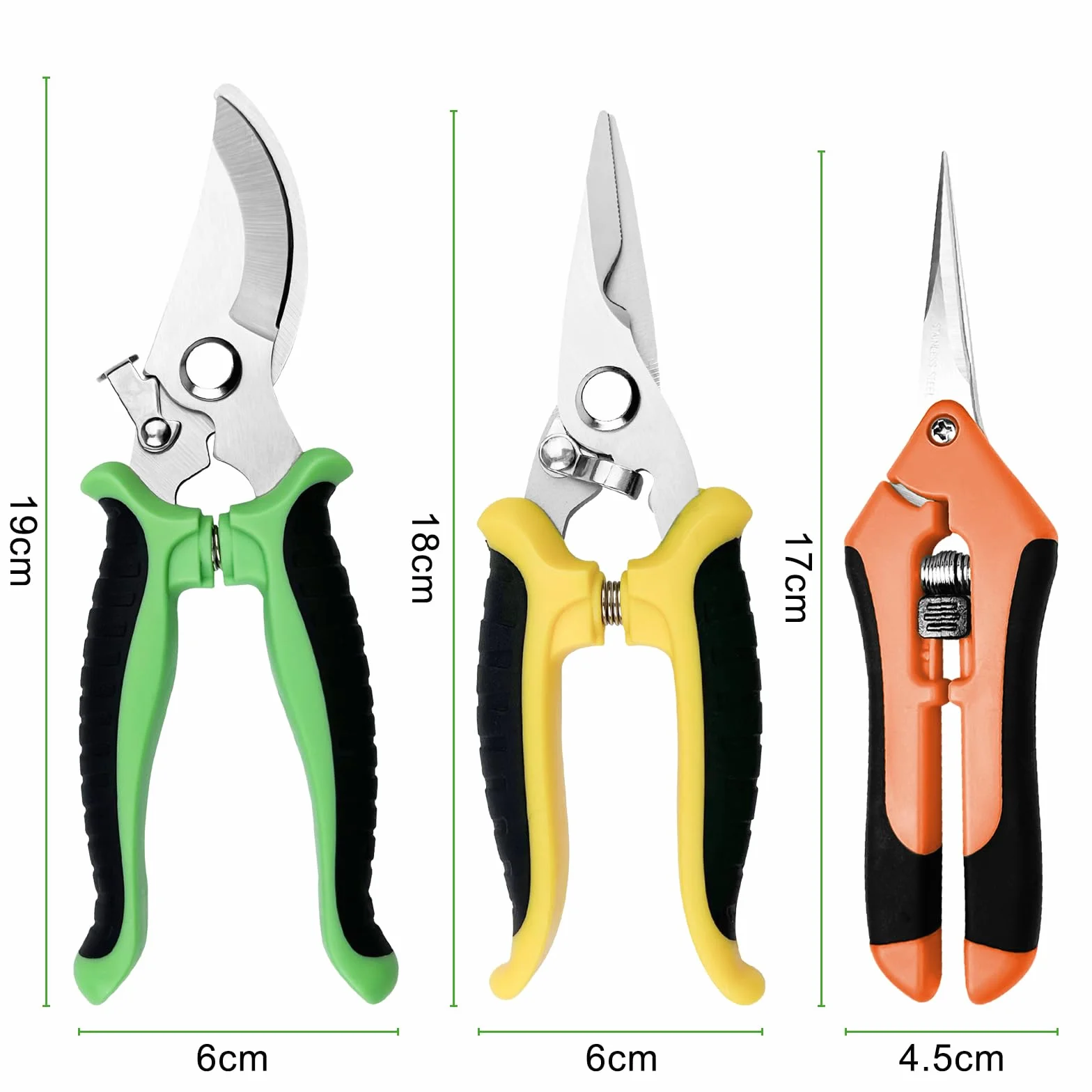 Chiluxendo 3 Piezas Tijeras de Podar de Mano, Tesoura de Podar Ergonómicas, Tijera Jardineria, Tijeras Poda Fuertes para Jardín,Tijeras de Jardinería de Calidad,Pruning Shears con Cierre de Seguridad