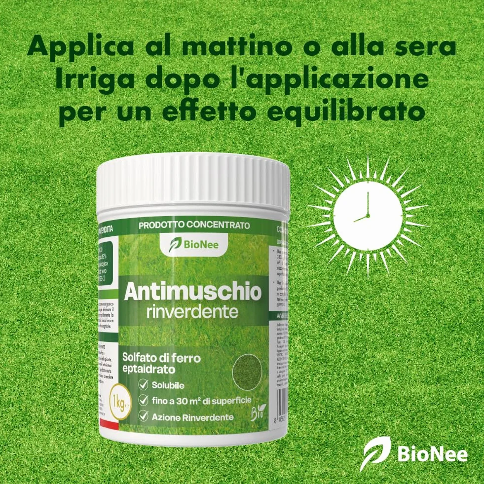Antimusgo revitalizante 1 kg – Sulfato de hierro concentrado – Acción rápida contra musgo, clorosis férrica y reverdecimiento del césped – Permitido en agricultura biológica