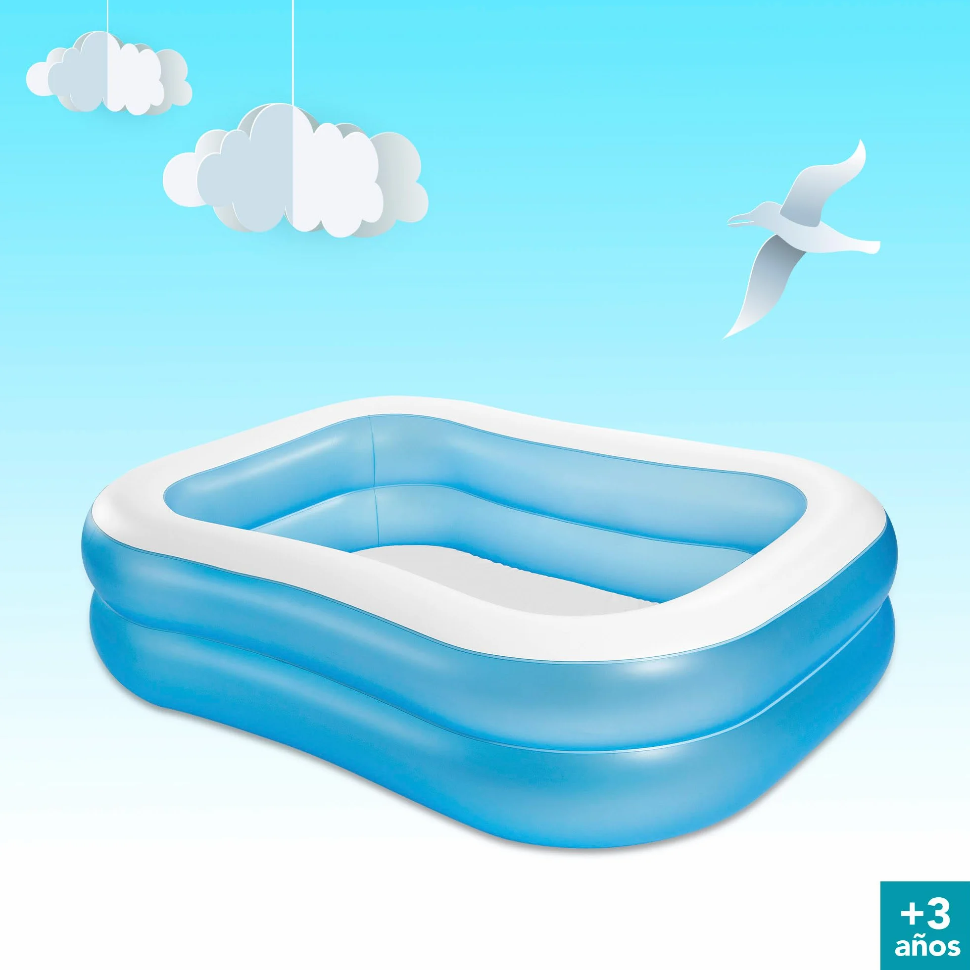 Intex Piscina hinchable infantil familiar rectangular, Medidas 203x152x48cm, 540 litros de capacidad, Piscina hinchable rectangular y azul, juego para niños (57180)