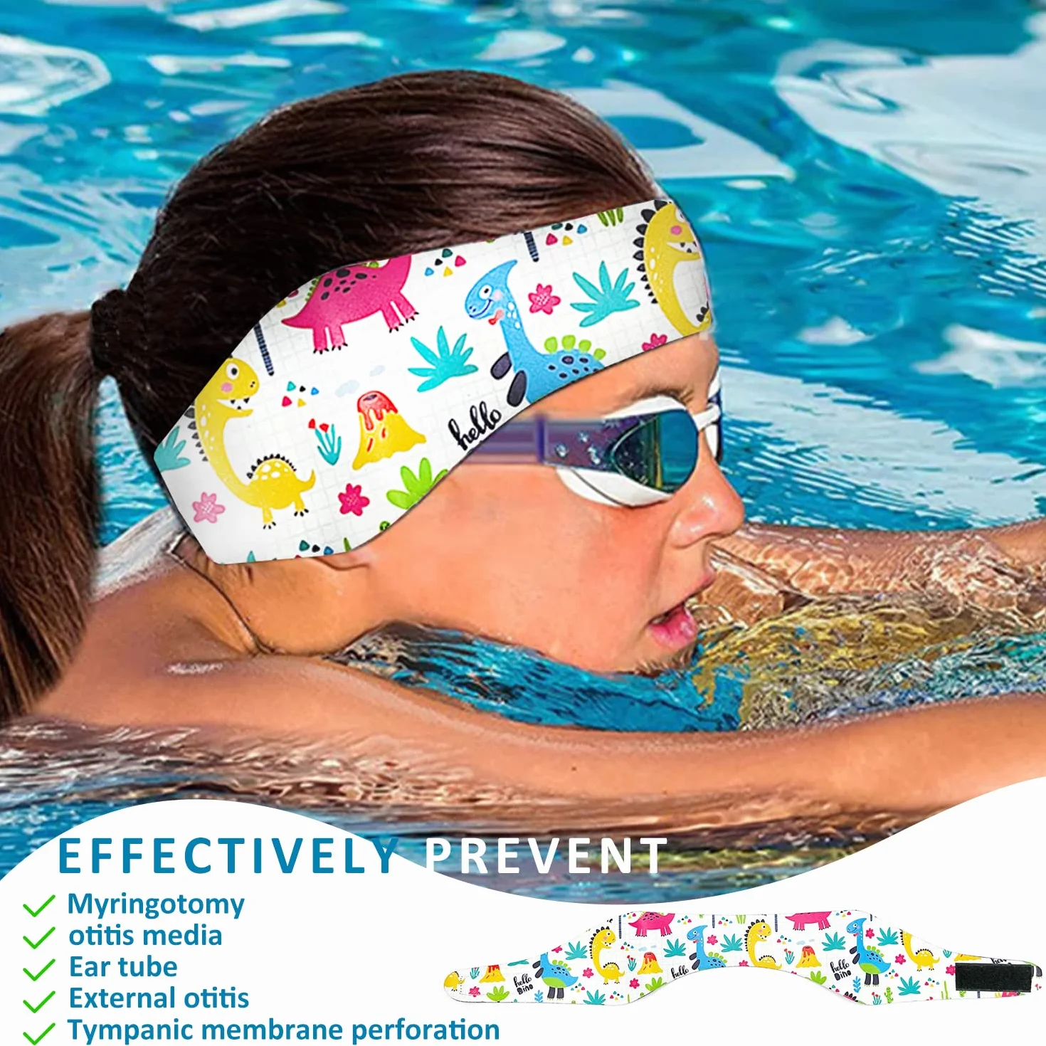 Paquete de 2 diademas de natación para niños impermeable ajustable elástica equipo deportes acuáticos
