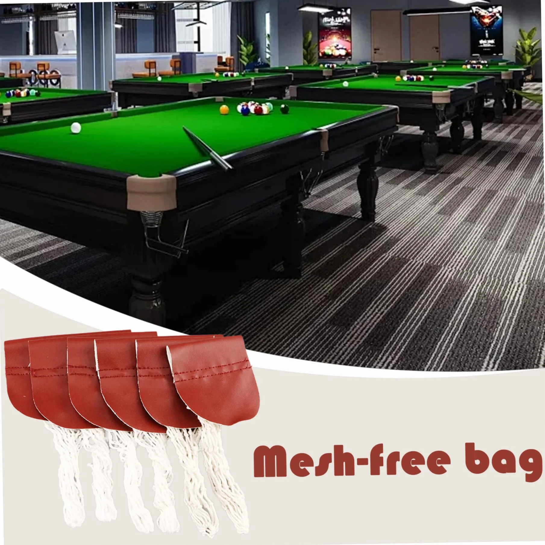 Reemplazo de bolsillo de mesa de billar, bolsas de malla de nylon, 6 piezas