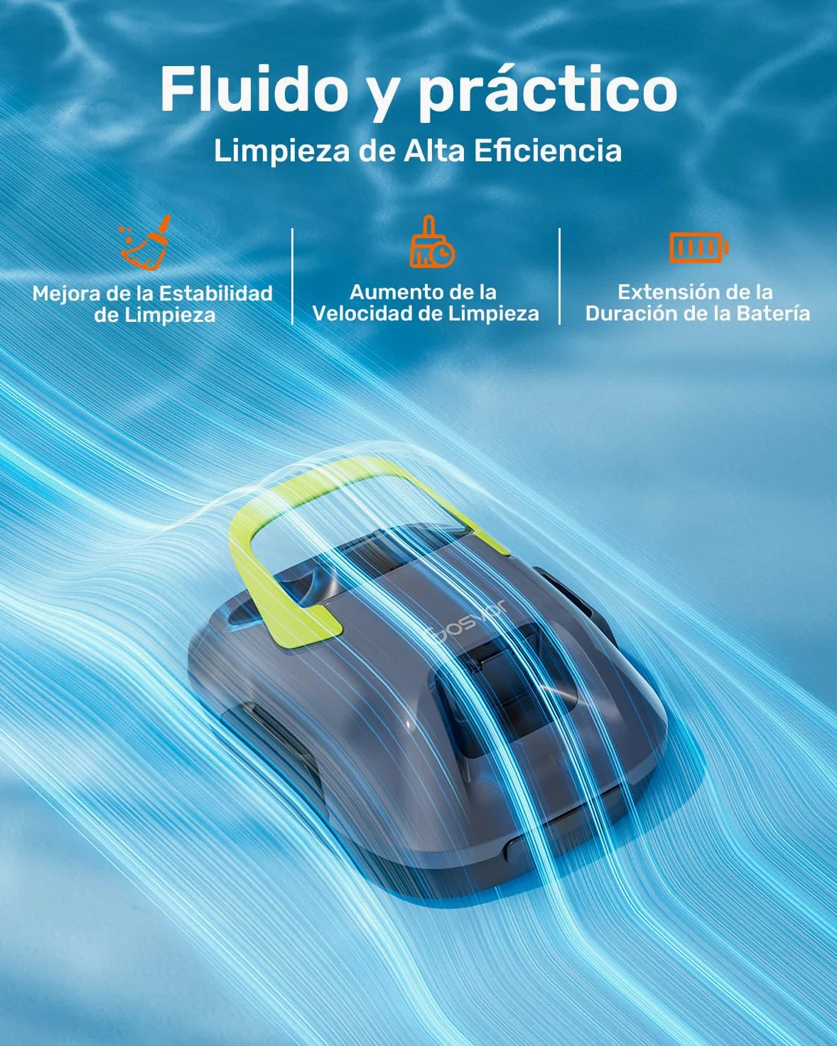Gosvor (Nuovo 2026) Robot Limpiafondos Piscina Inalámbrico - Aspirador Piscina, 90 Min Autonomía, Autoestacionamiento, Fácil Uso, Robot Piscina para Suelo, Piscinas 80m²,Gris y Verde
